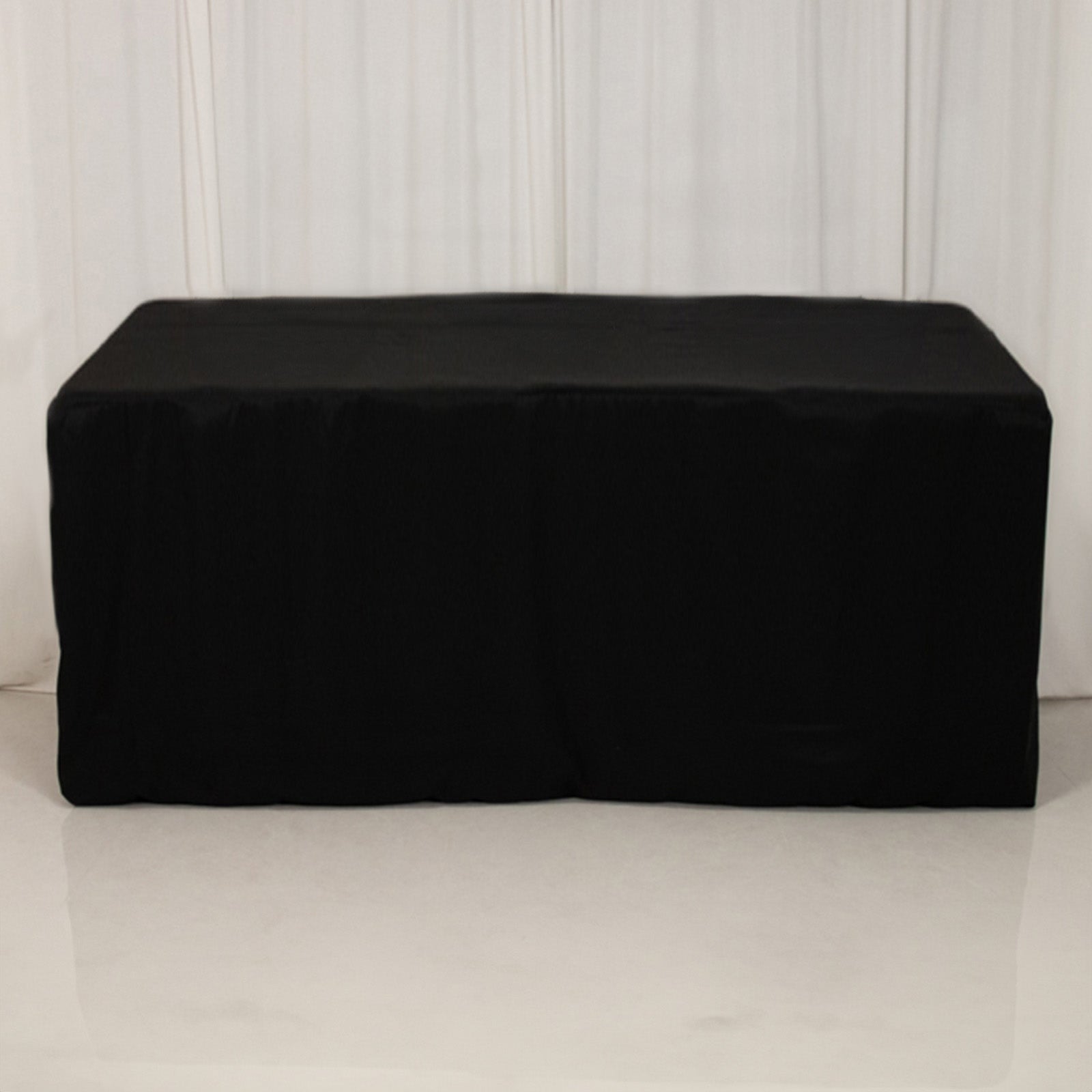 Fitted Polyester 96x24x42 Rectangle Tablecloth Black - Durable Fit for Elevated Tables