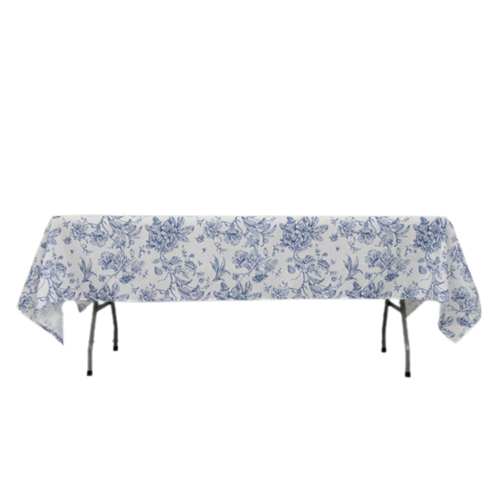 Polyester 60x102 Rectangle Tablecloth White - Blue French Toile Pattern for Elegant Gatherings