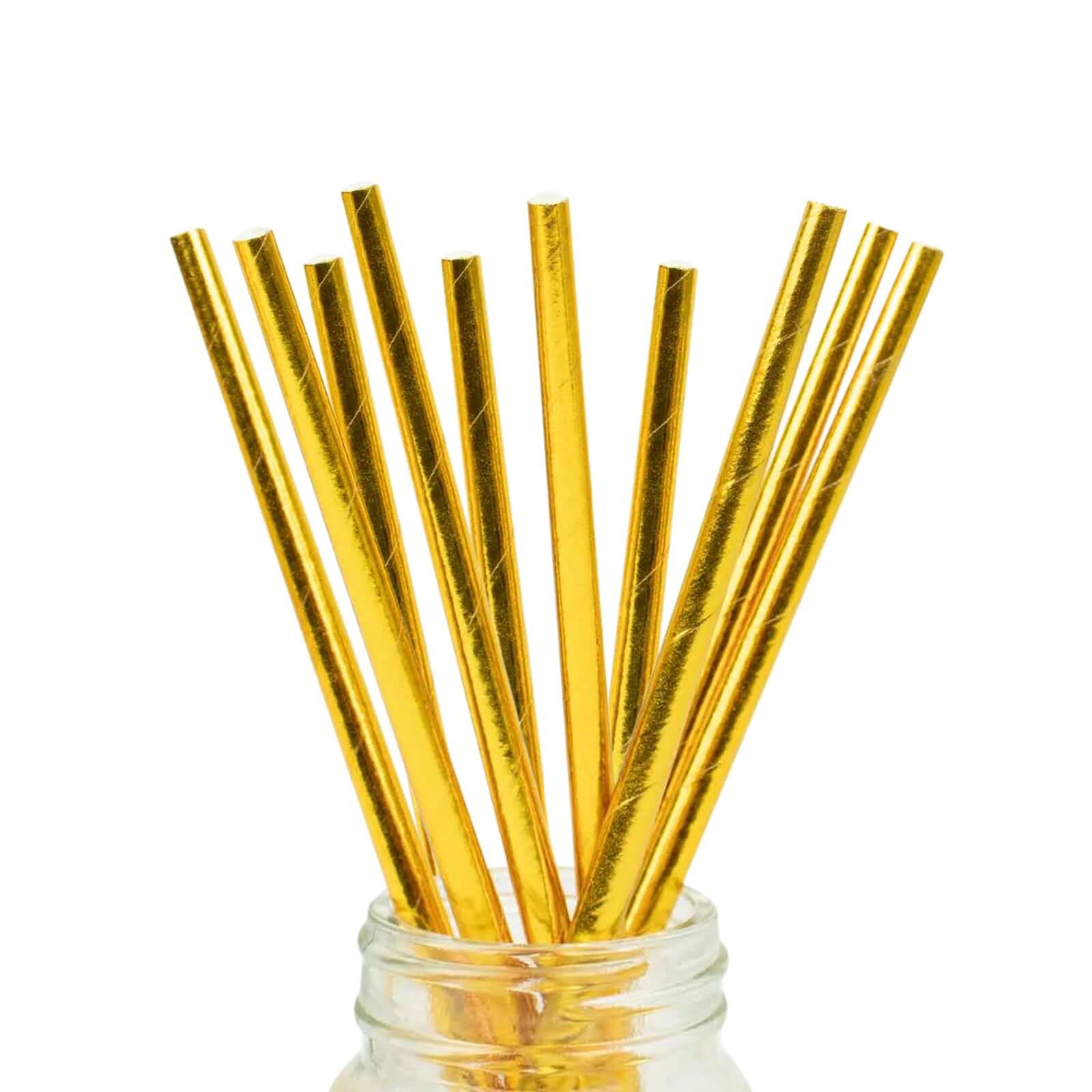 50-Pack Paper Drinking Straws Metallic Gold Foil Food Grade - Disposable Biodegradable Straws for Events 8