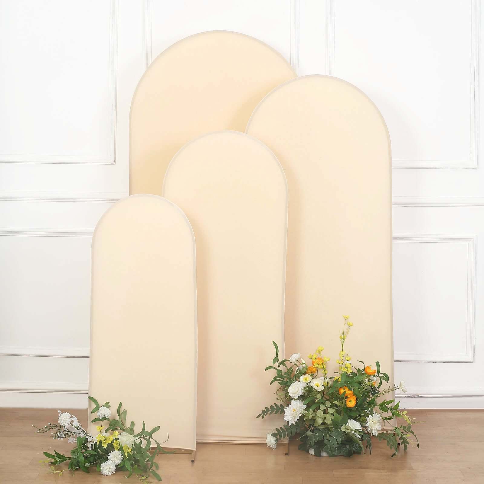 Set of 4 Matte Beige Spandex Fitted Wedding Arch Covers For Round Top Chiara Backdrop Stands - 4ft,5ft,6ft,7ft