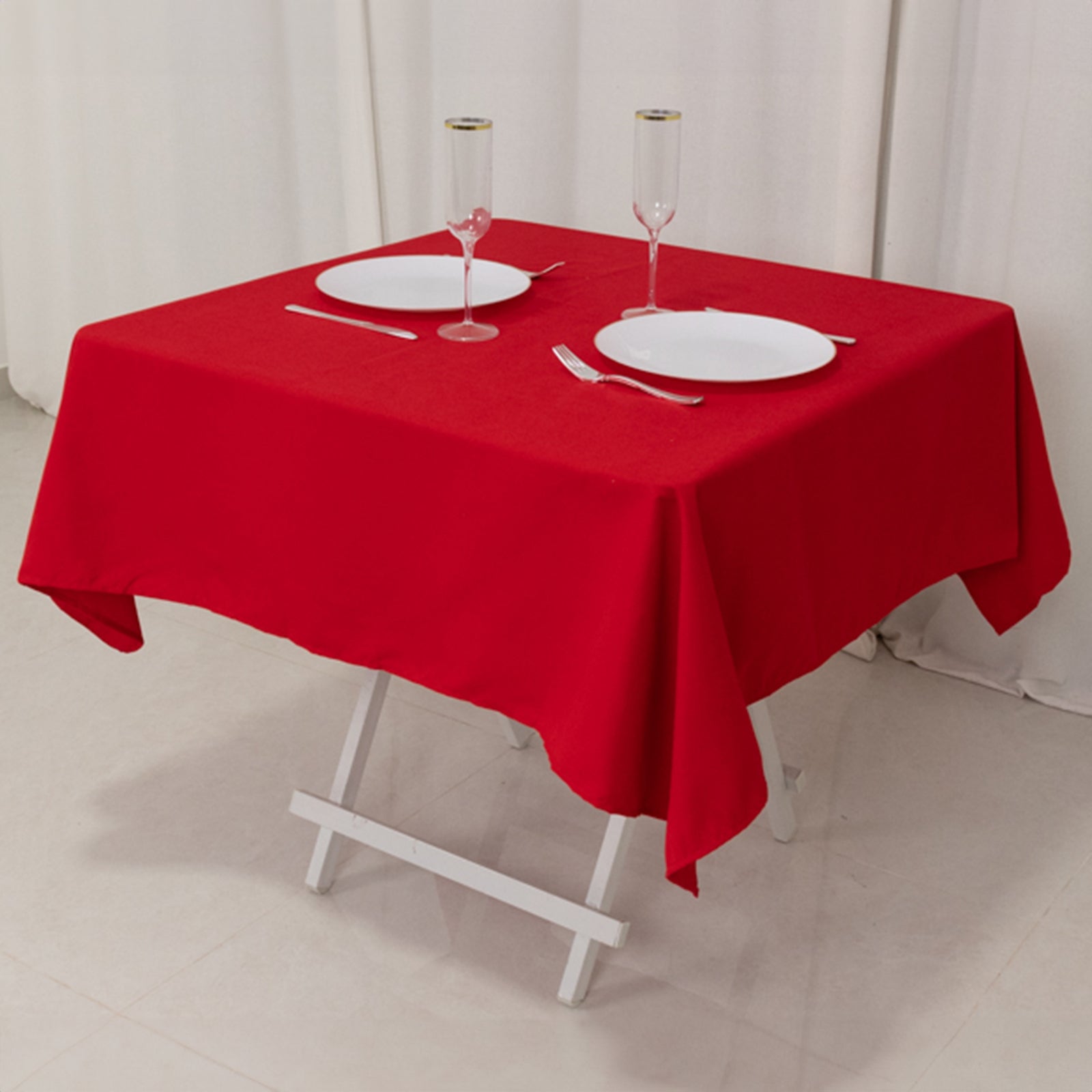 Cotton Blend 54x54 Square Tablecloth Red - Wrinkle-Resistant Table Cover