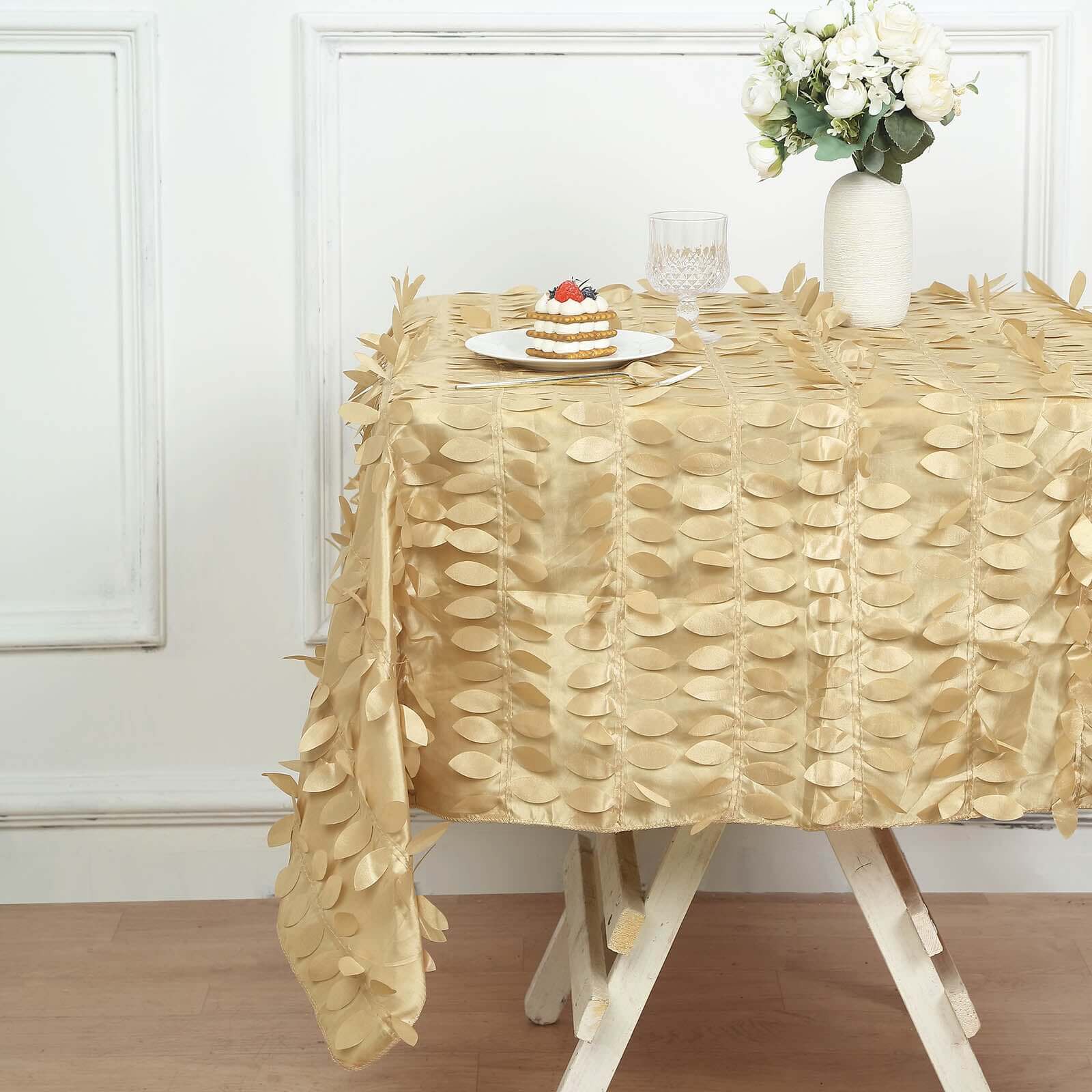 Taffeta 54x54 Table Overlay Square Tablecloth Champagne 3D Leaf Petal Table Cover