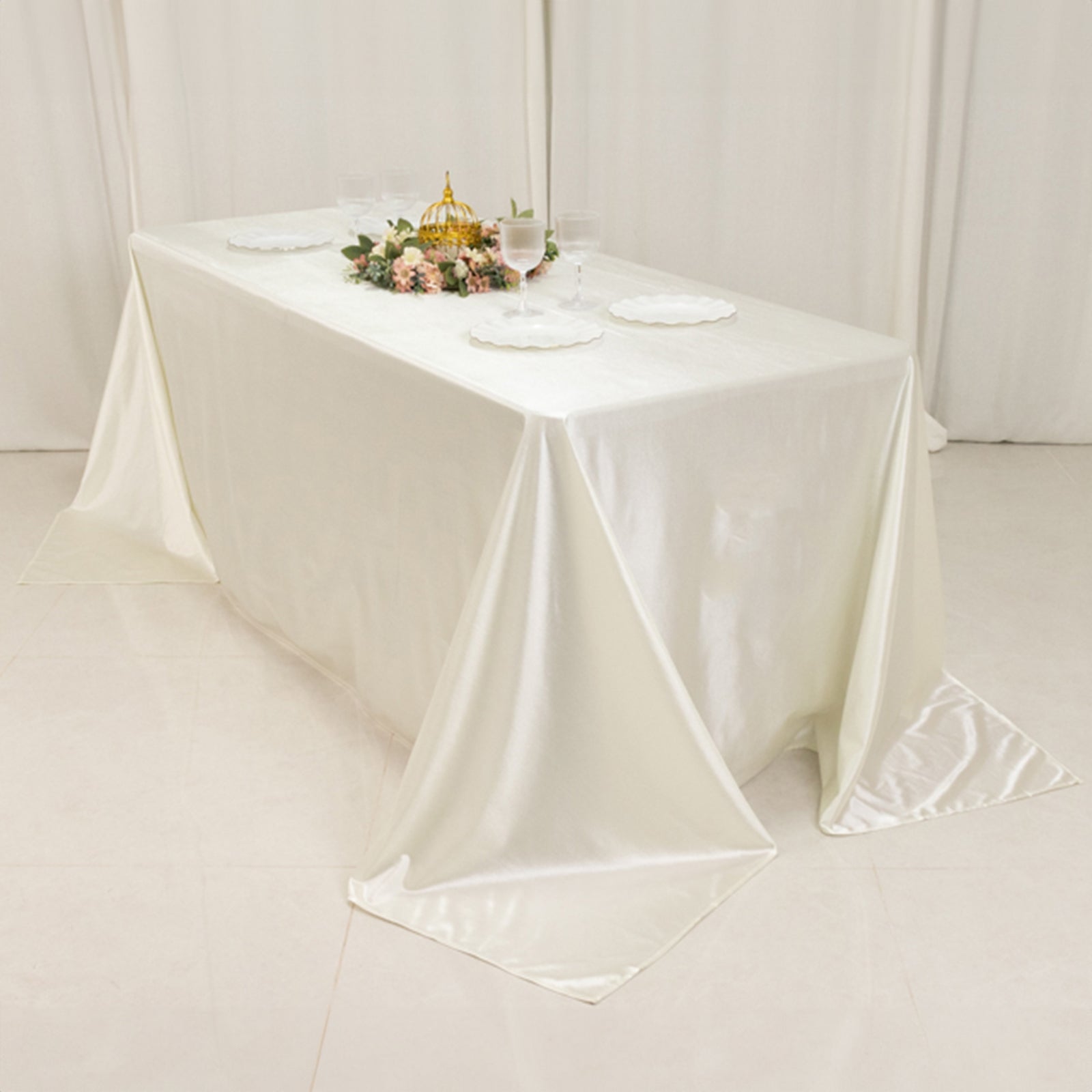 Premium Scuba Rectangular 90x132 Tablecloth Shimmering Pearl - Wrinkle Free & Stain Resistant Seamless Table Cover