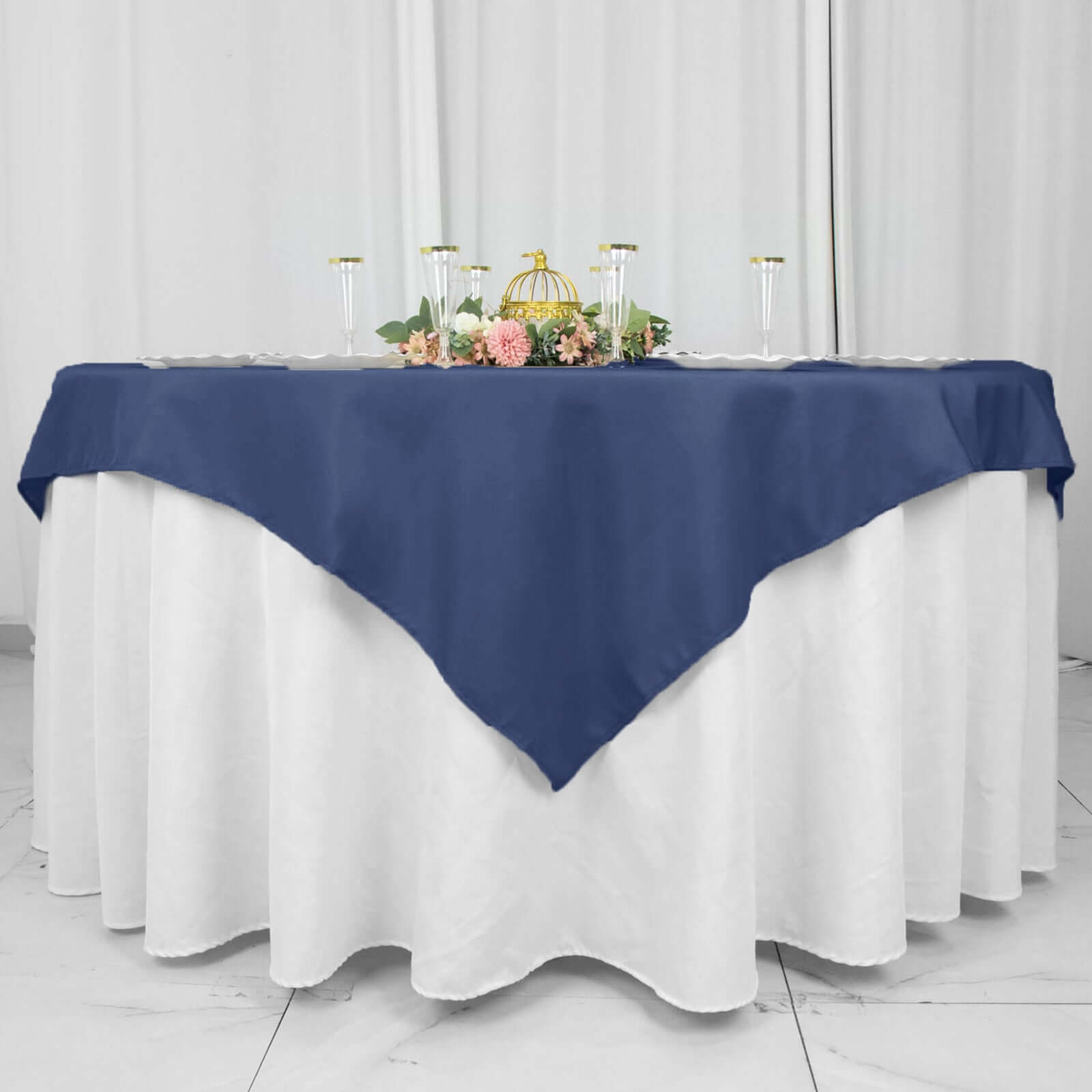 Premium Polyester 54x54 Table Overlay Square Tablecloth Navy Blue - Stain and Wrinkle-Resistant 220GSM Table Topper