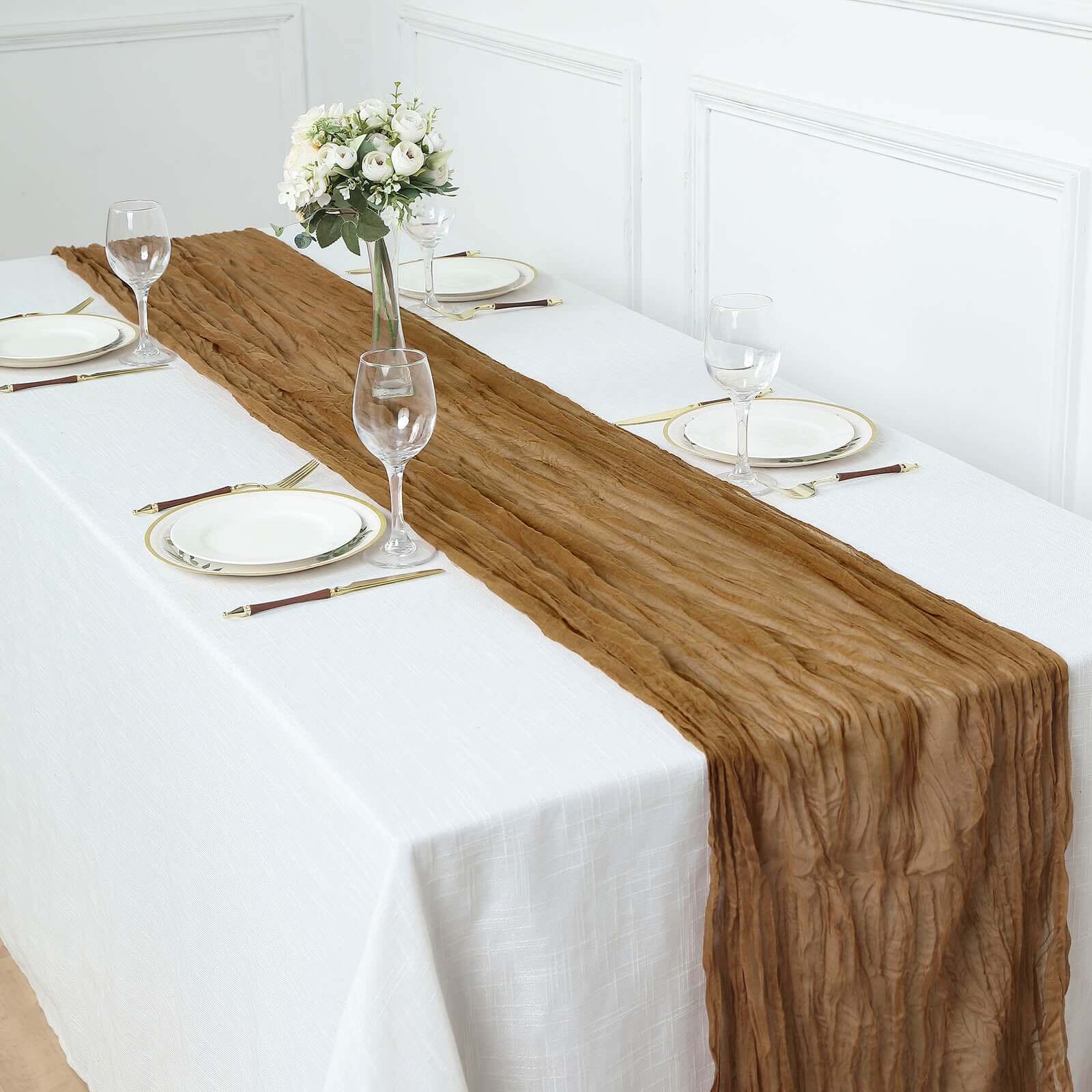 Gauze Cheesecloth 10ft Table Runner Taupe - Rustic Boho Style