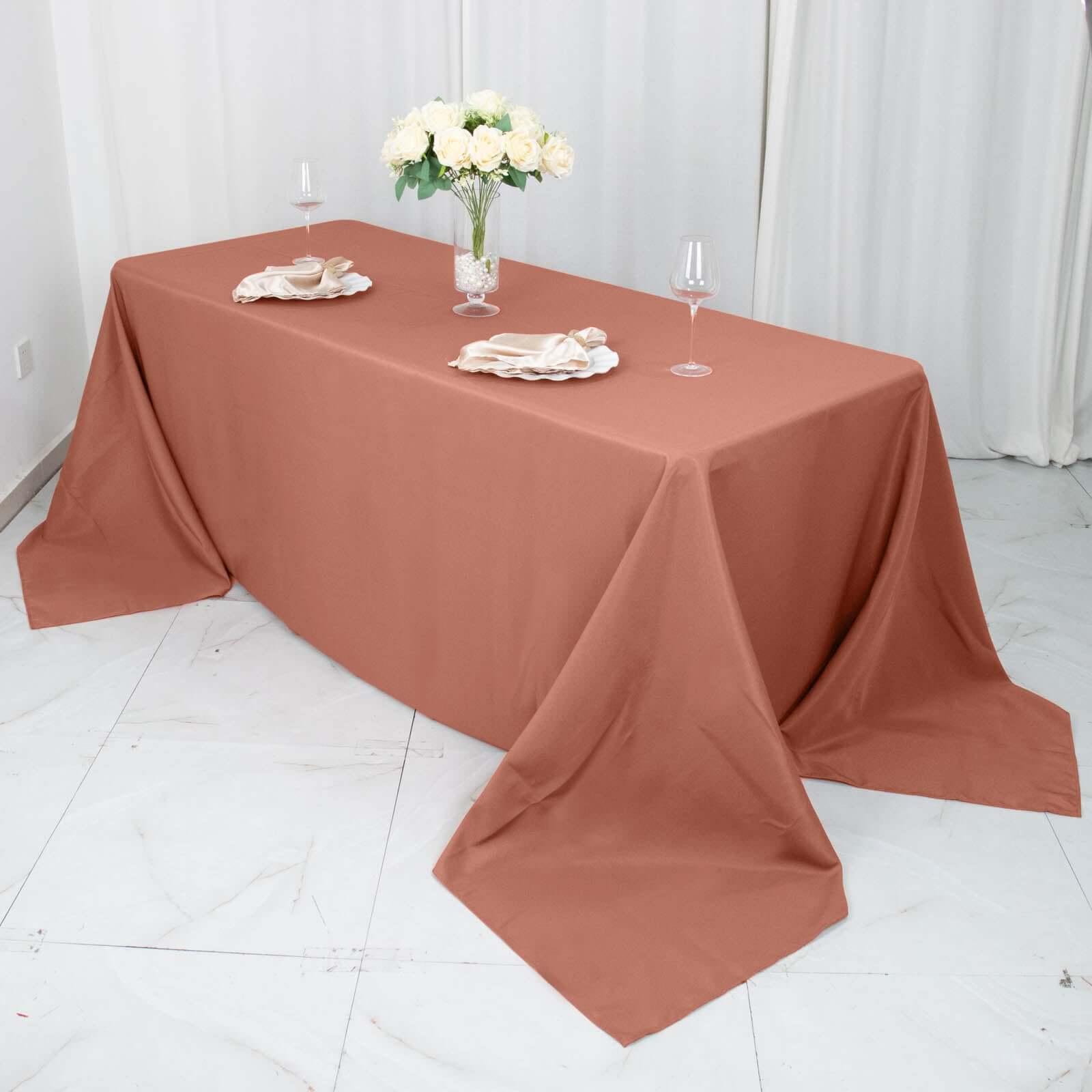 Premium Polyester 90x132 Rectangle Tablecloth Terracotta (Rust) - Seamless 220GSM Stain-Resistant Table Cover