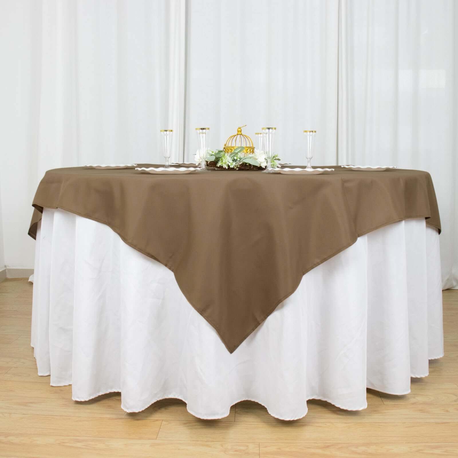 Polyester 70x70 Table Overlay Square Tablecloth Taupe - Wrinkle-Resistant & Durable Table Cover