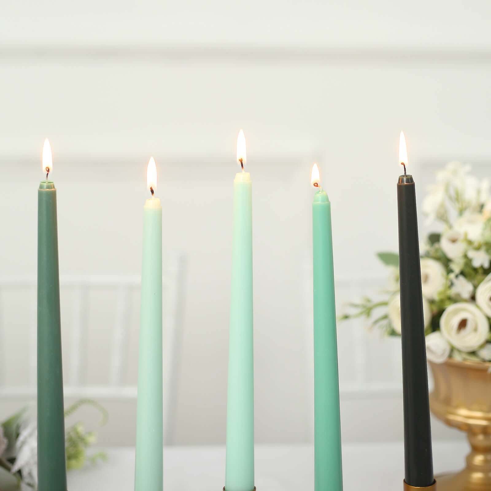 12-Pack Taper Candles Premium Wax Design Mixed Green - Unscented Candles for Sophisticated Decor 10