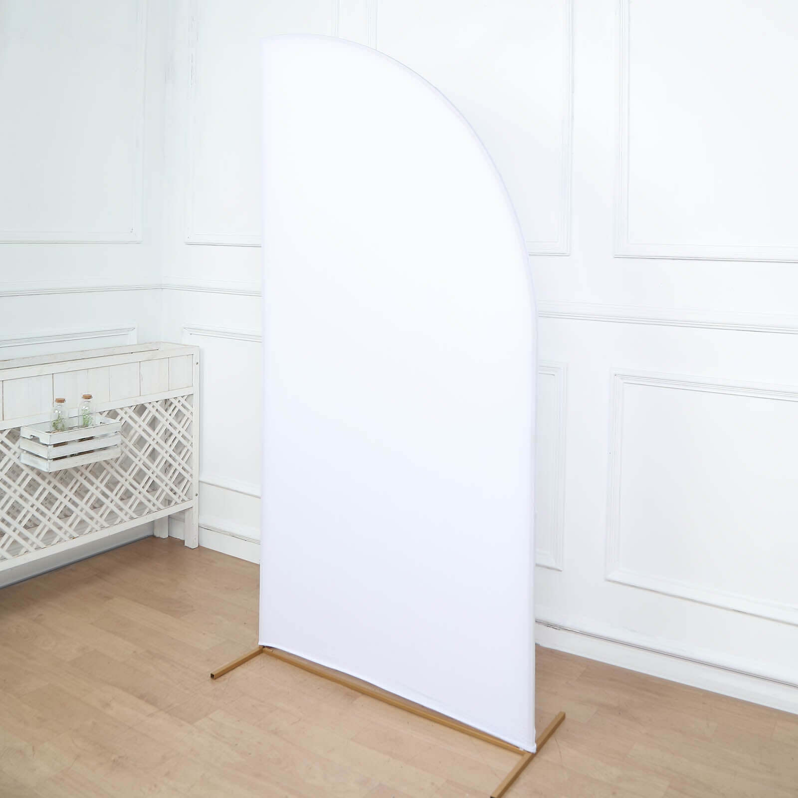 7ft Matte White Spandex Half Moon Chiara Backdrop Stand Cover, Custom Fitted Wedding Arch Cover