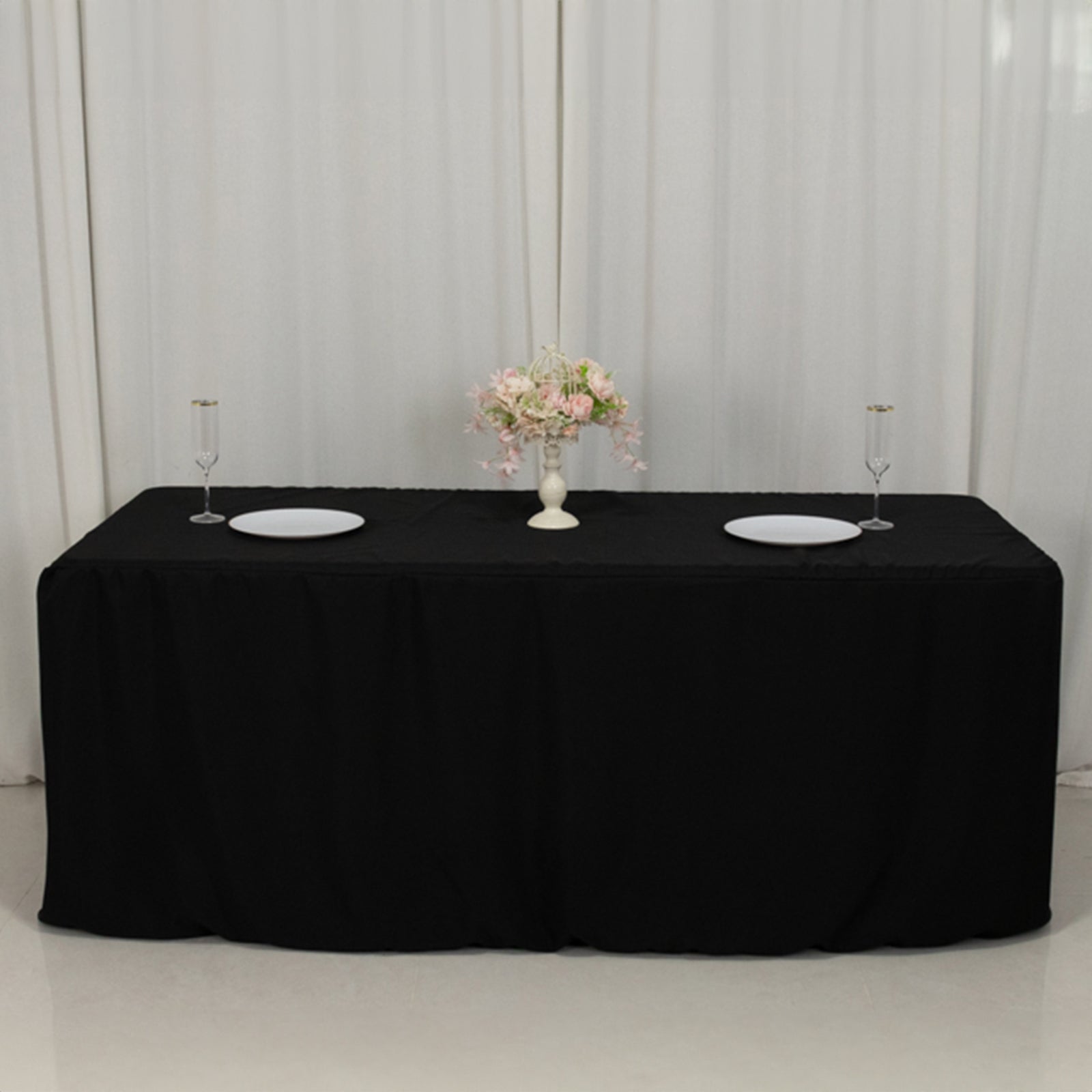 Fitted Polyester 72x30 Rectangle Tablecloth Black with Open Back Design - Easy to Maintain and Wrinkle-Resistant Table Cover