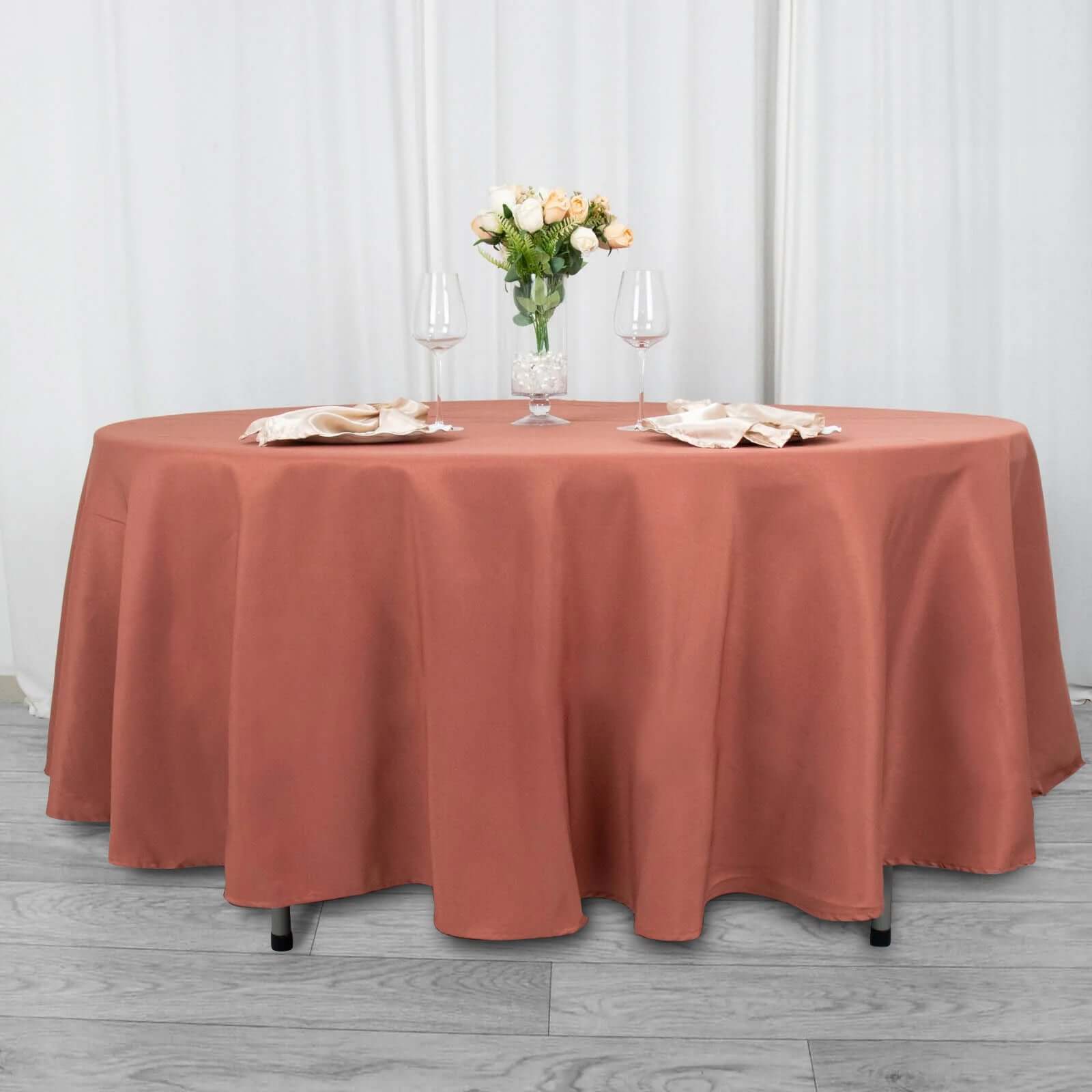 Premium Polyester 108 Round Tablecloth Terracotta (Rust) - Wrinkle-Resistant 220GSM Table Cover