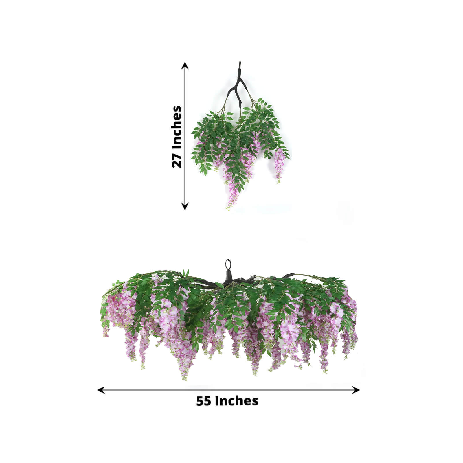 55 Artificial Silk Wisteria Vine Round Hanging Canopy in Lavender Lilac, Draping Garland Flower Chandelier With Interchangeable Branches