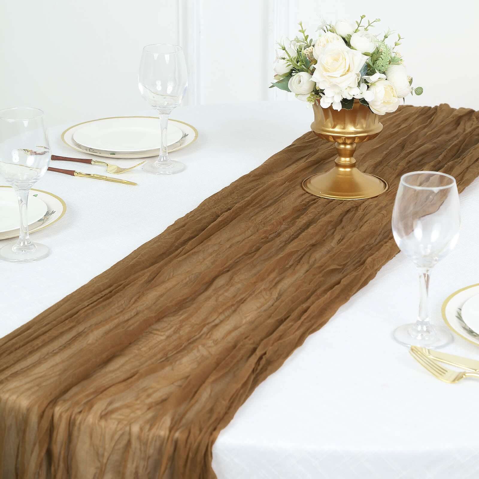 Gauze Cheesecloth 10ft Table Runner Taupe - Rustic Boho Style