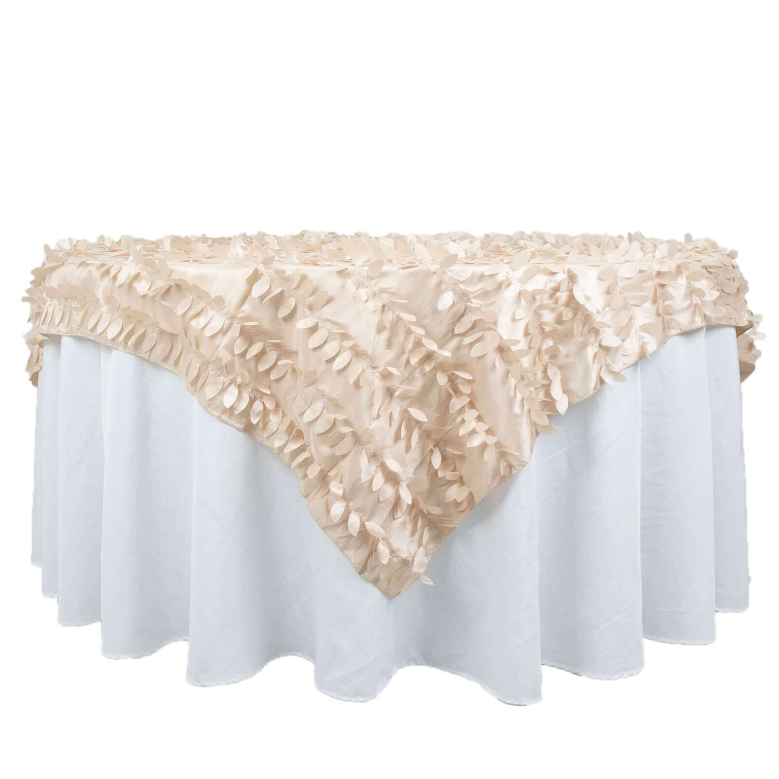 Taffeta 72x72 Table Overlay Square Tablecloth Beige - 3D Leaf Petal Table Cover