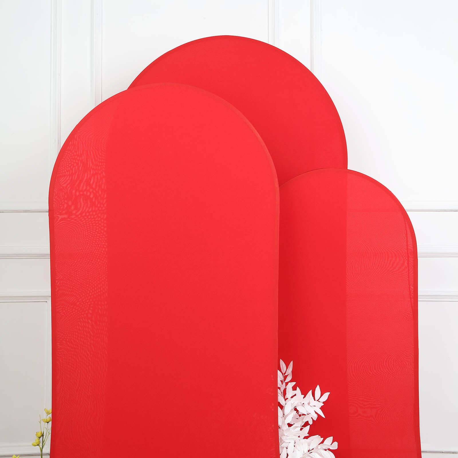 Set of 3 Matte Red Spandex Fitted Chiara Backdrop Stand Cover For Round Top Wedding Arch - 5ft, 6ft, 7ft