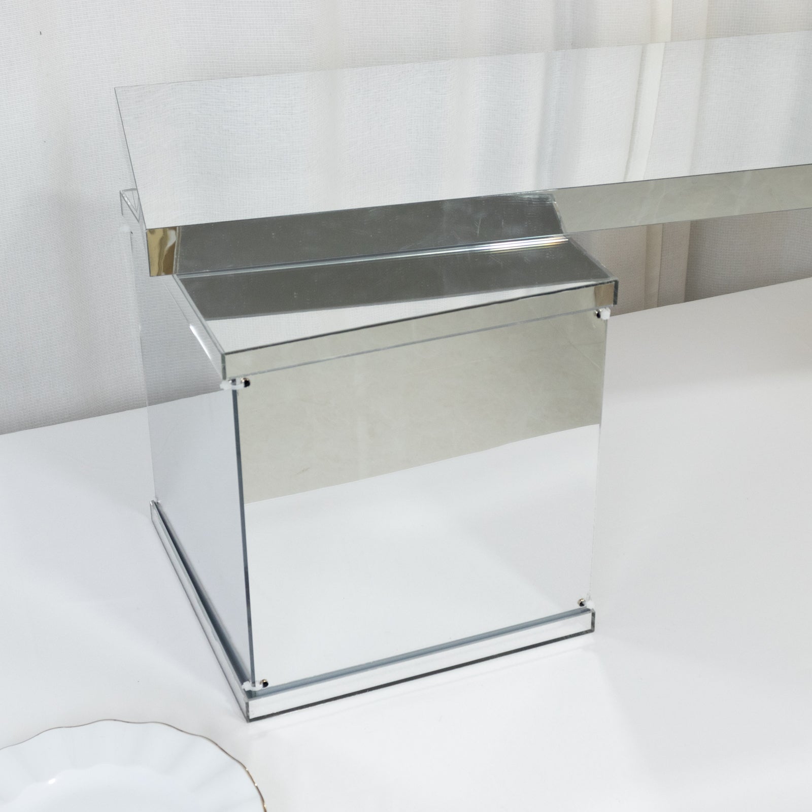 46x12 Silver Acrylic Table Top Bridge for Rectangular Pillar Pedestal Stands, 4mm Thick Mirror Finish Plexiglass Connector Plate with Protective Film