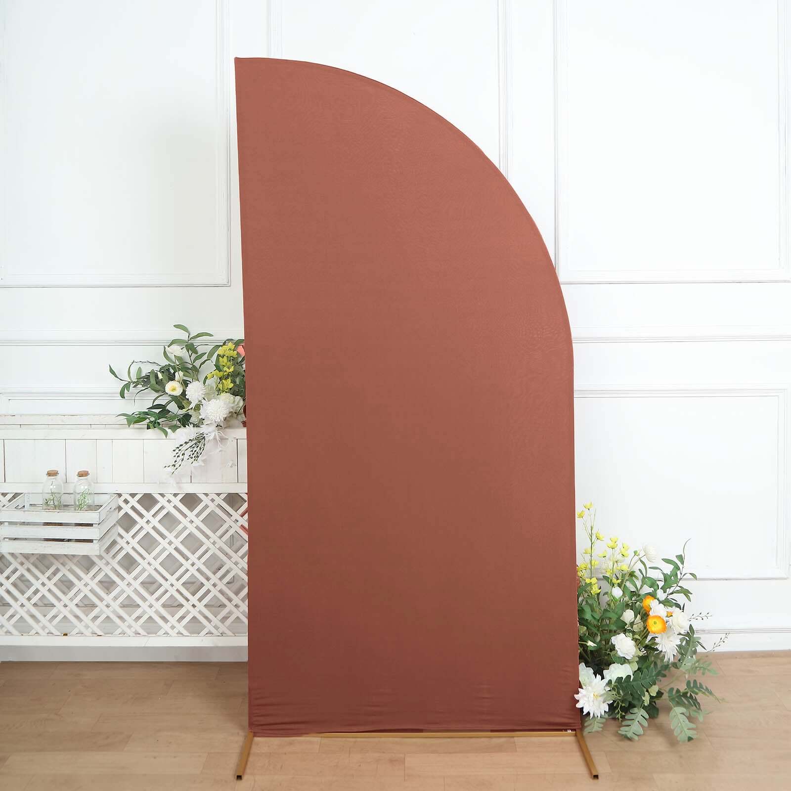 7ft Matte Terracotta (Rust) Spandex Half Moon Chiara Backdrop Stand Cover, Custom Fitted Wedding Arch Cover