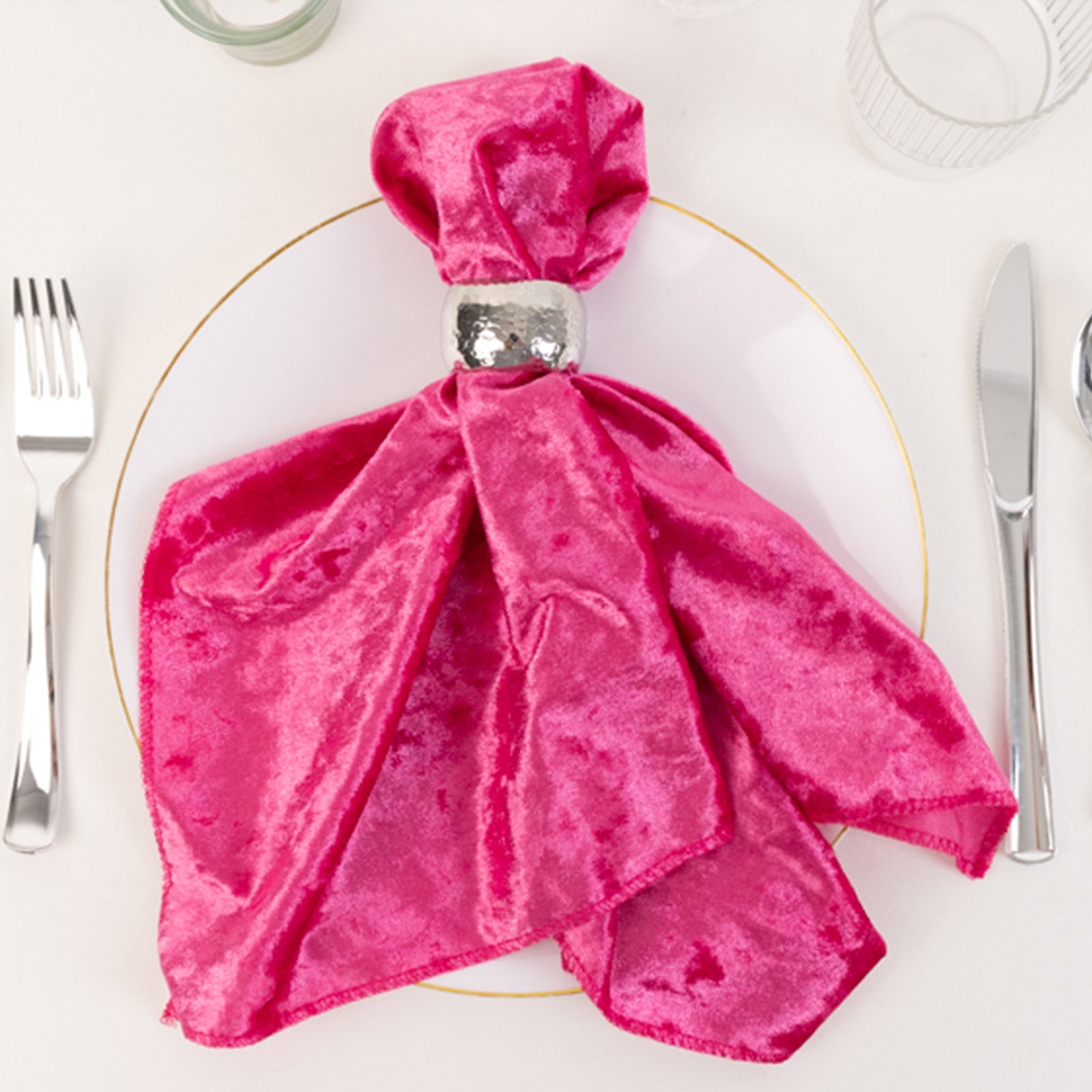 5 Pack Premium Crushed Velvet 20x20 Napkins Fuchsia - Rich & Textured Finish Dinner Napkins