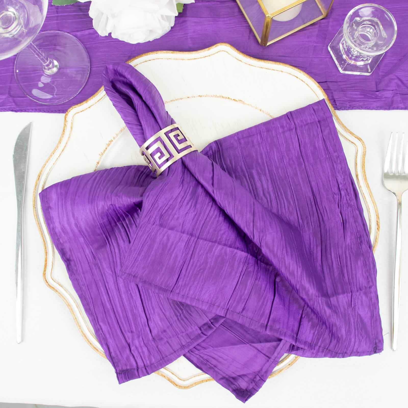5 Pack Taffeta 20x20 Napkins Purple - Accordion Crinkle Dinner Napkins