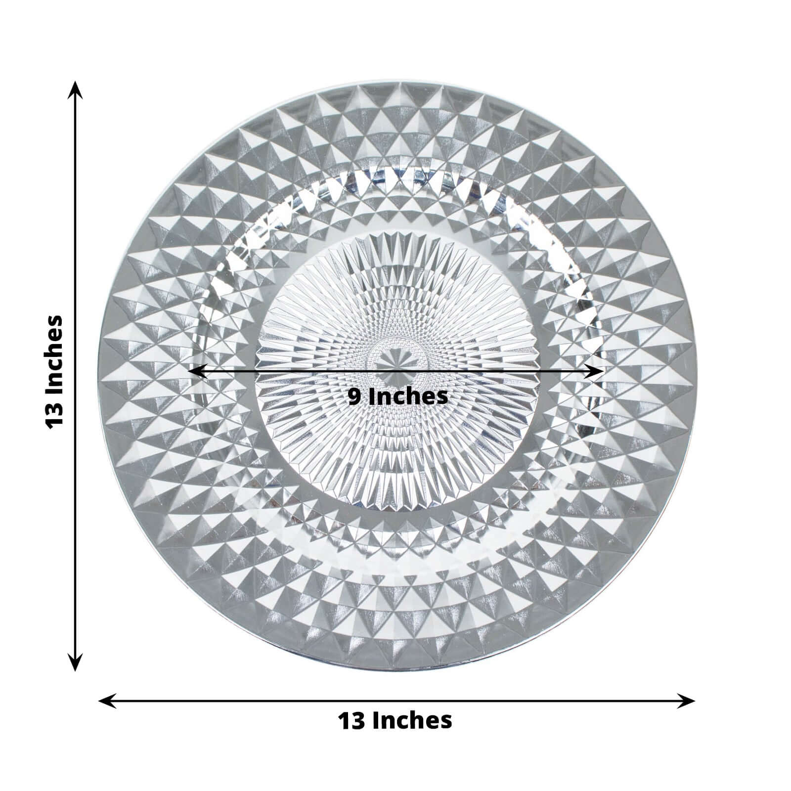 6-Pack Plastic Round Charger Plates 13 in Silver with Diamond Pattern, Sparkling Disposable Dinner Charger Tableware