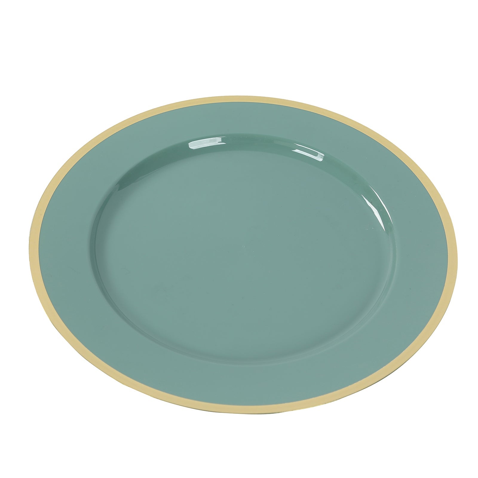 10-Pack Economy Plastic Round Charger Plates 12 in Dusty Sage Green with Wide Gold Rim, Decorative Dinner Party Serving Plates