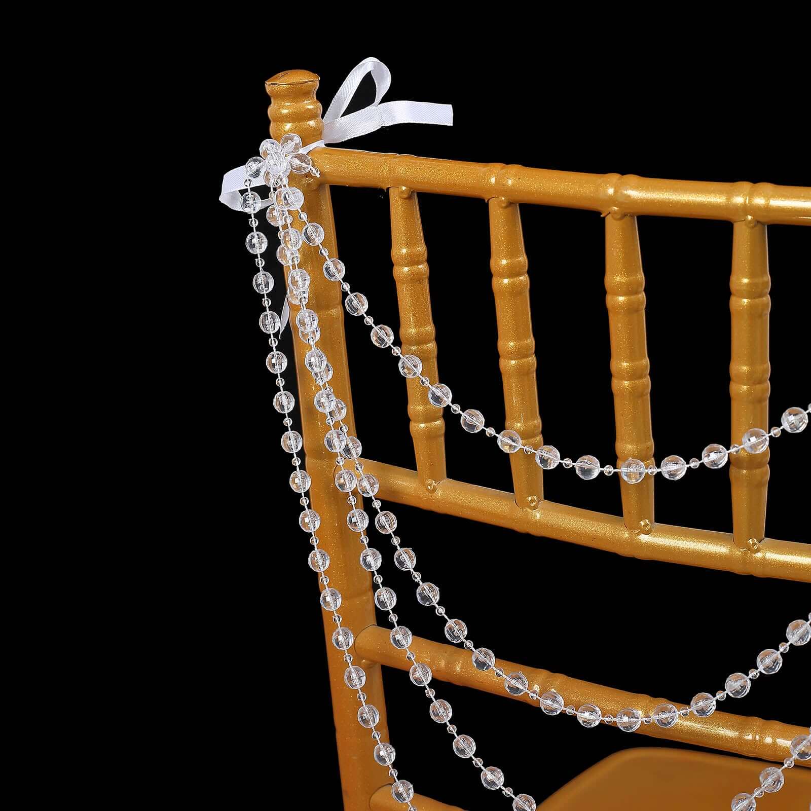 Faux Pearl Beaded 16 Chair Back Garland Sash Clear Gatsby-Inspired Style - Pre-Tied Chic Wedding Decor for Chiavari Chairs