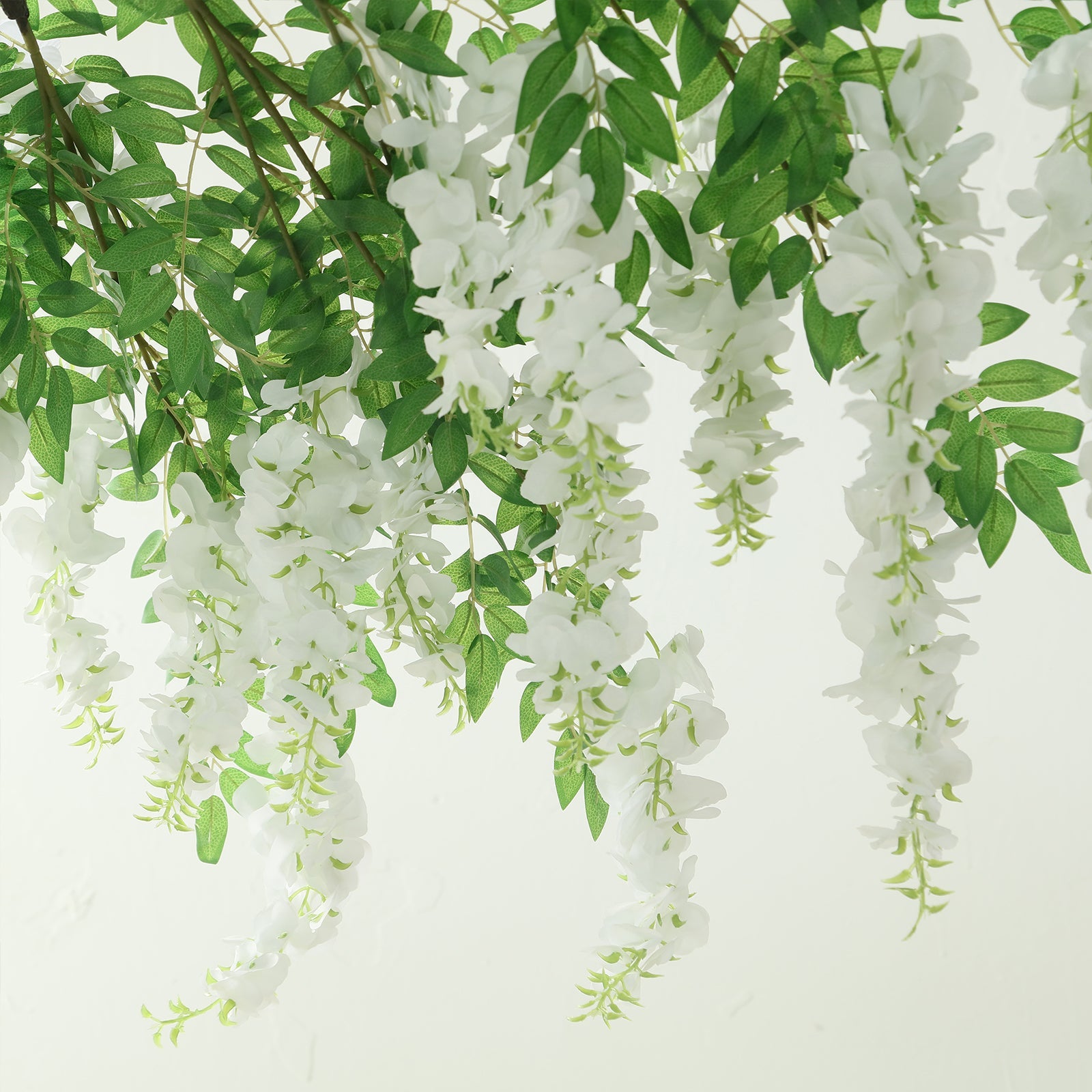 55 White Artificial Silk Wisteria Vine Round Hanging Canopy, Draping Garland Flower Chandelier With Interchangeable Branches