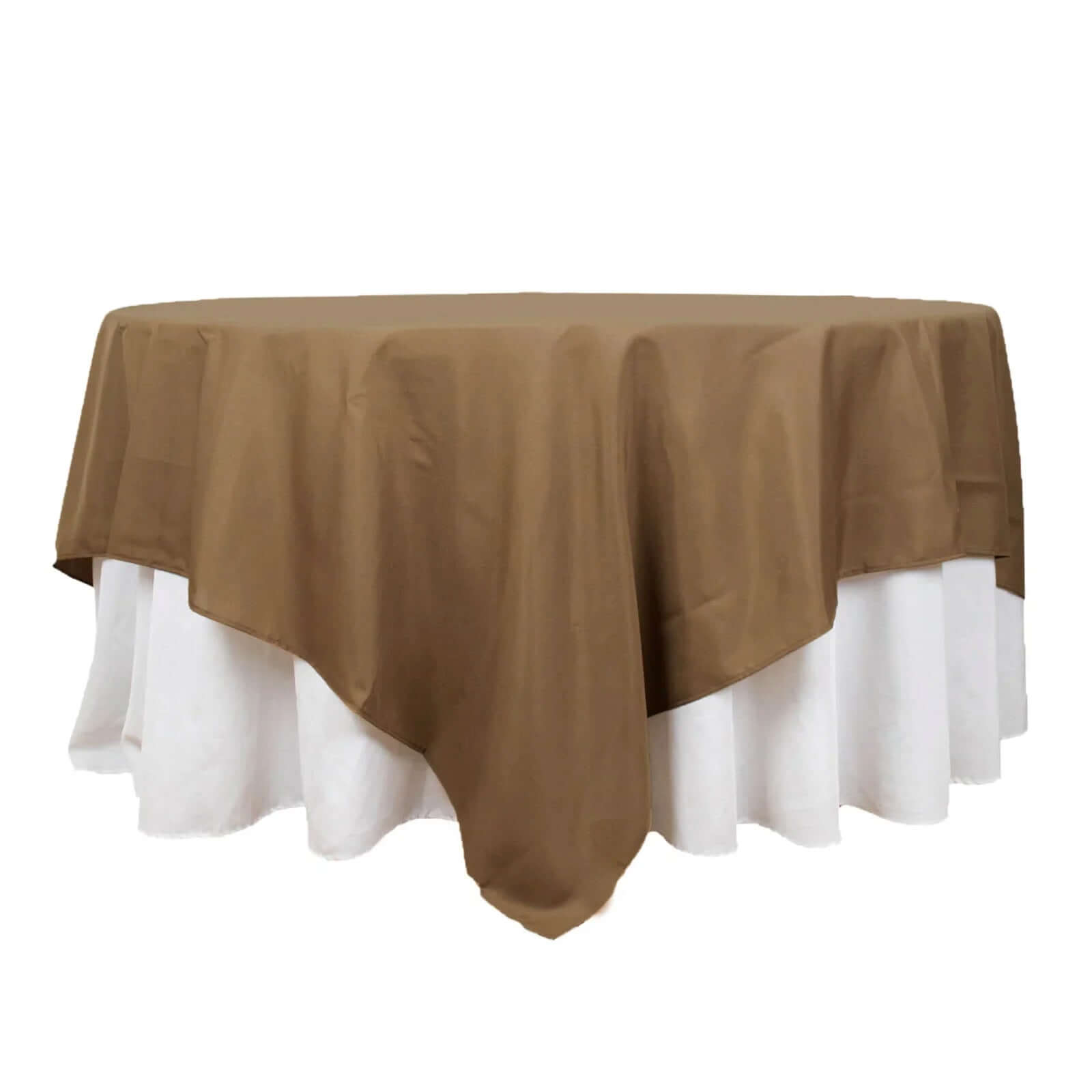 Polyester 90x90 Table Overlay Square Tablecloth Taupe - Wrinkle-Resistant & Durable Table Cover