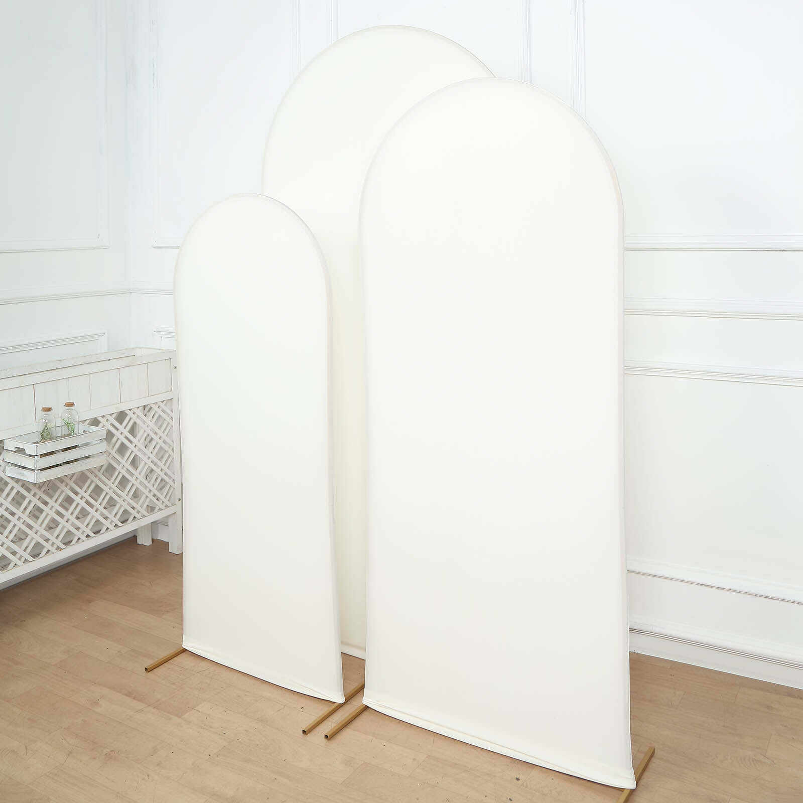 Set of 3 Matte Ivory Spandex Fitted Chiara Backdrop Stand Cover For Round Top Wedding Arch - 5ft, 6ft, 7ft