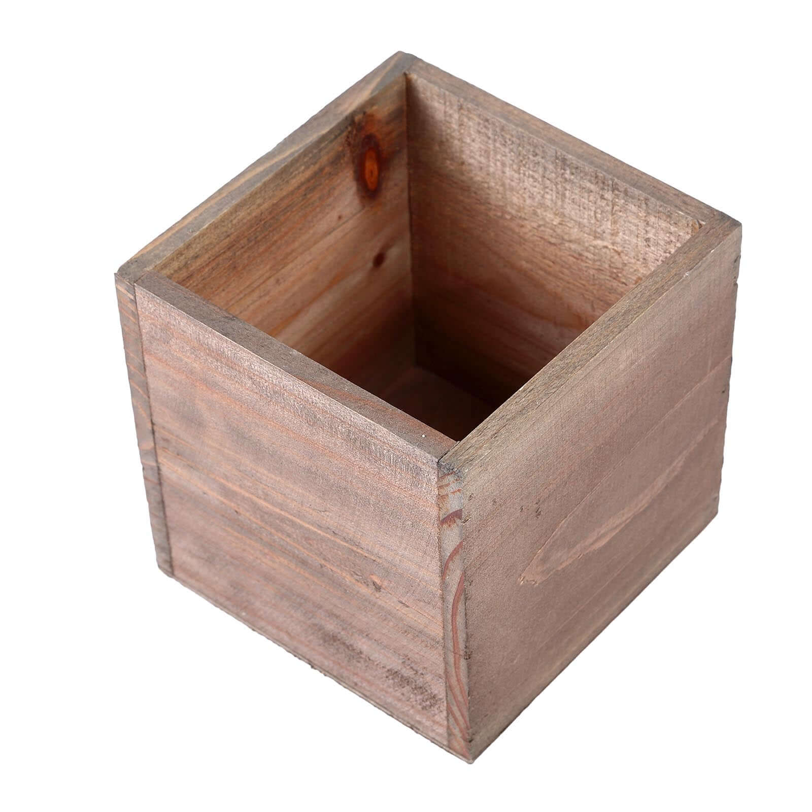 2 Pack 5 Natural Square Wood Planter Box Set With Removable Plastic Liners