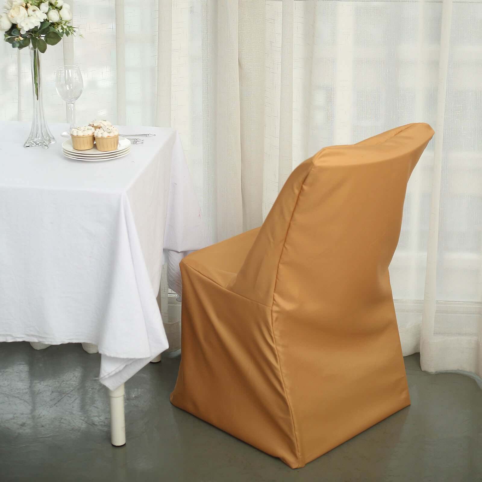 Polyester Chair Cover for Folding Lifetime Chairs Gold - Reusable Durable Slip-On Cover