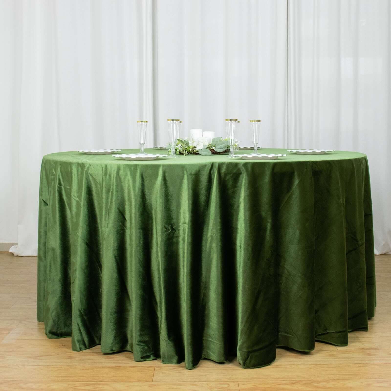 Premium Velvet 120 Round Tablecloth Olive Green - Reusable Soft & Seamless Table Cover