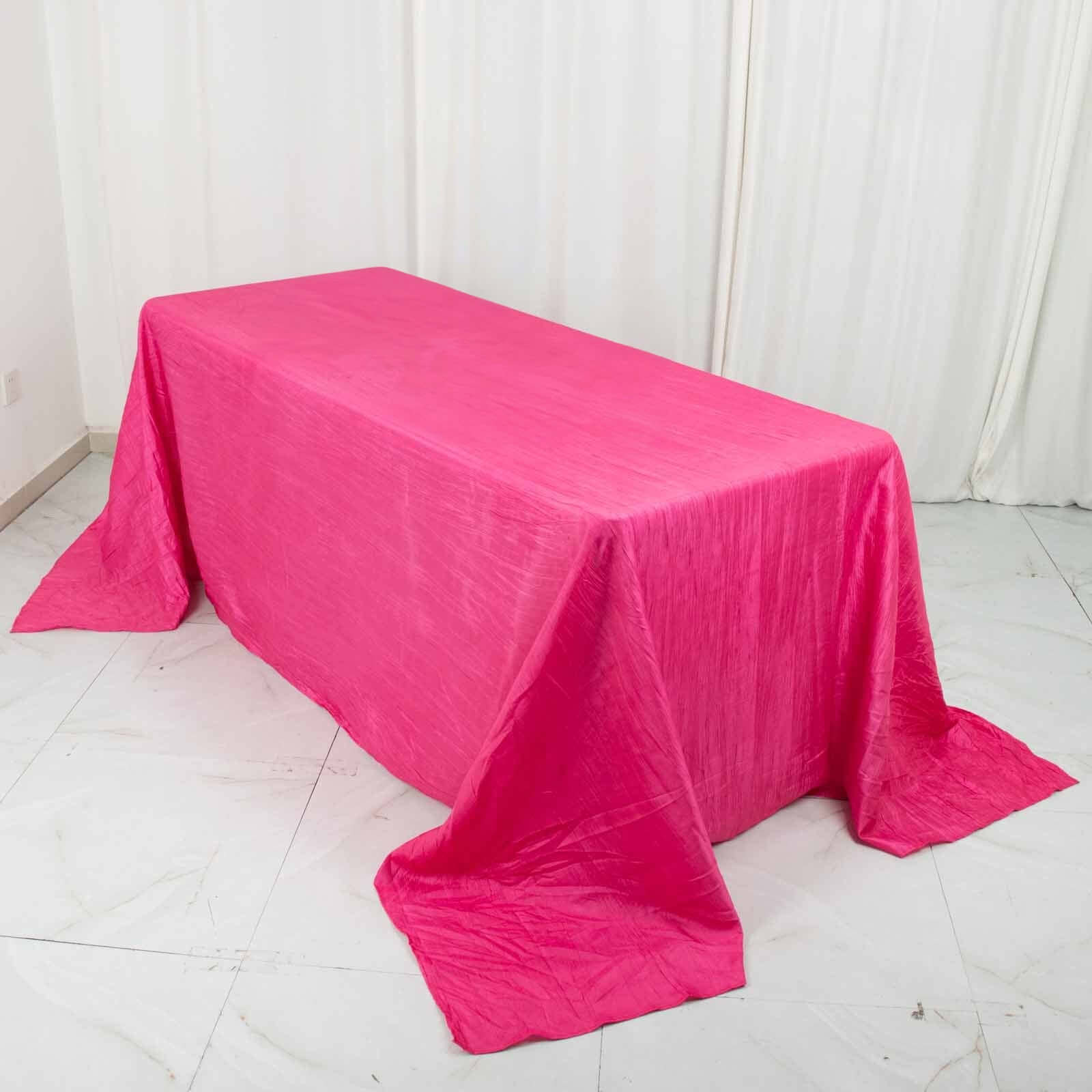 Taffeta 90x132 Rectangle Tablecloth Fuchsia - Seamless Accordion Crinkle Table Cover