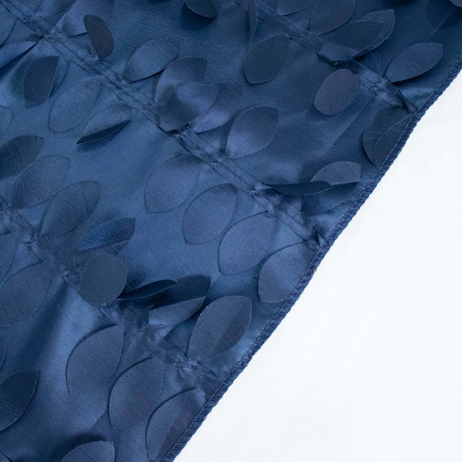 Taffeta 132 Round Tablecloth Navy Blue | 3D Leaf Petal Design Seamless Table Cover