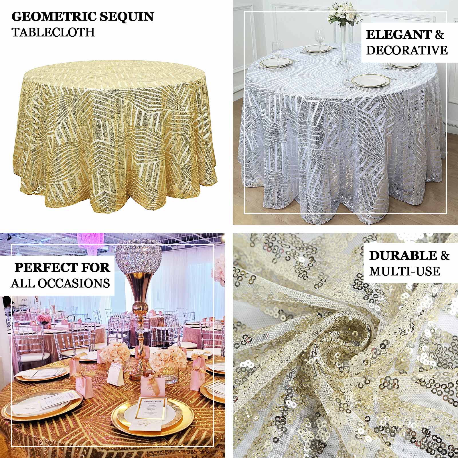 Sequin 120 Round Tablecloth Silver - Seamless Diamond Glitz Table Cover