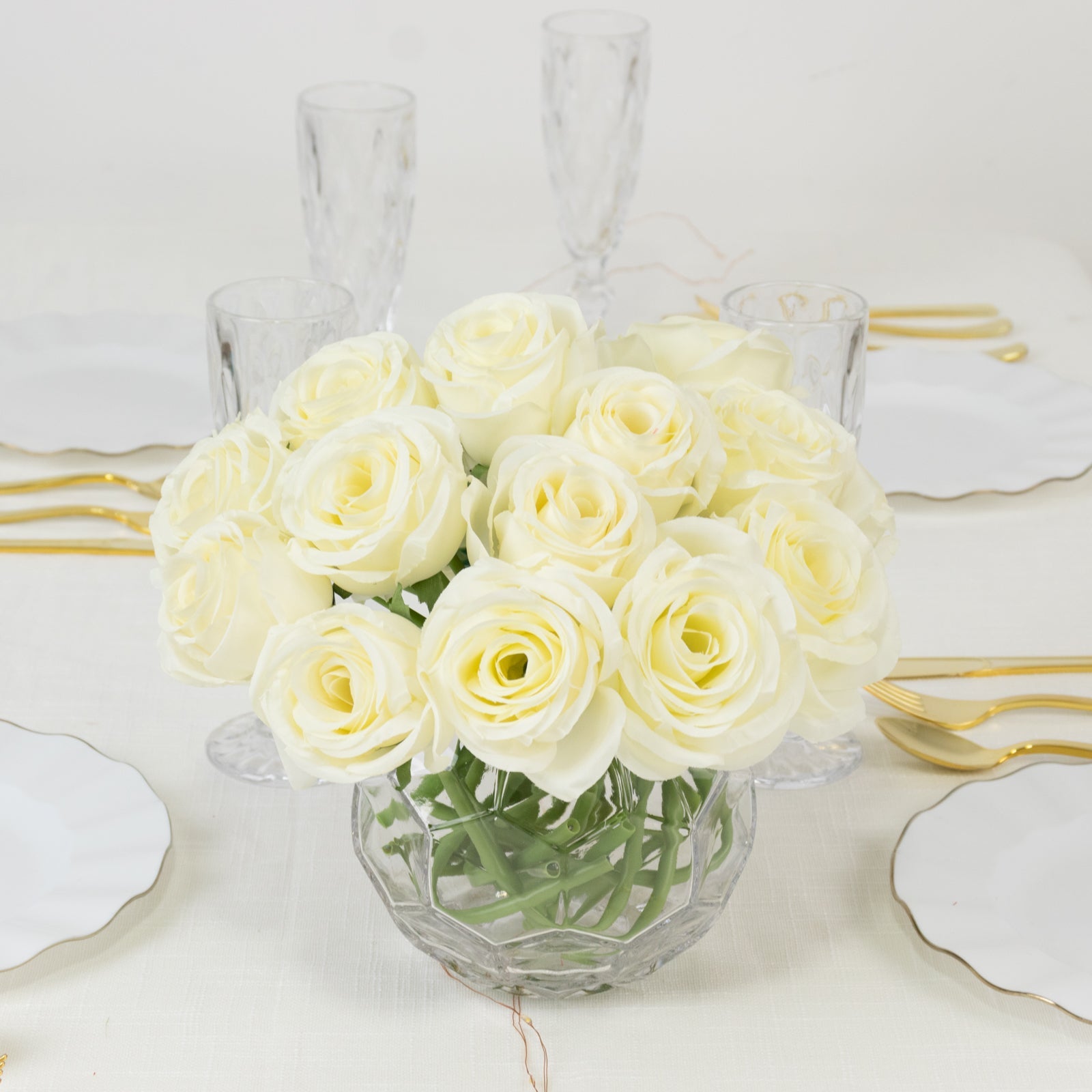 10 Pcs 12 Artificial Silk Roses - Ivory, Single Stem Rose for Flower Bouquet Arrangements