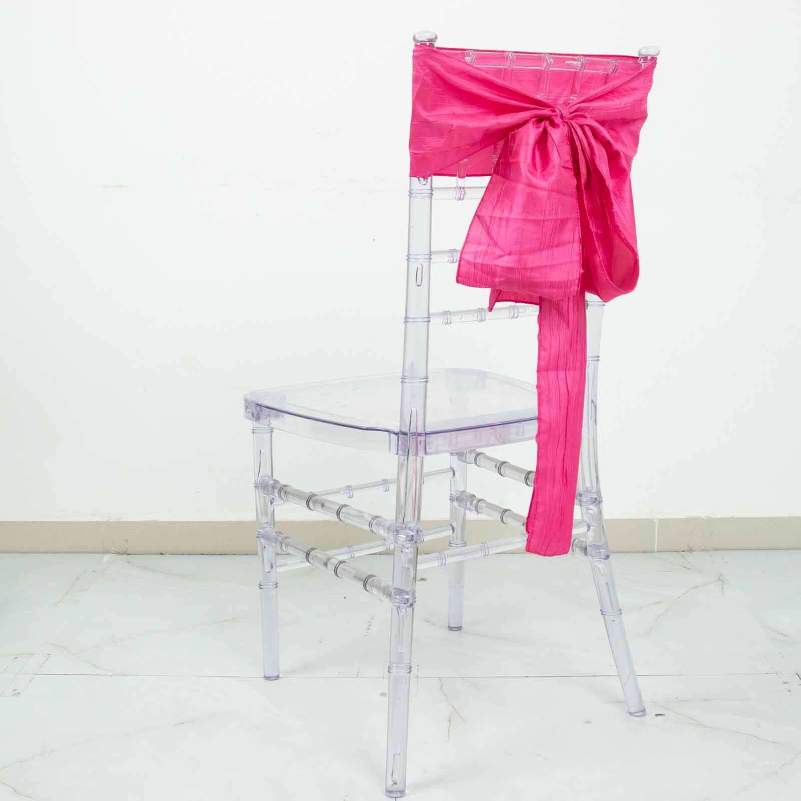 5 Pack Taffeta 6x106 Chair Sashes Fuchsia Accordion Crinkle Texture - Stylish Decor for Weddings & Gatherings