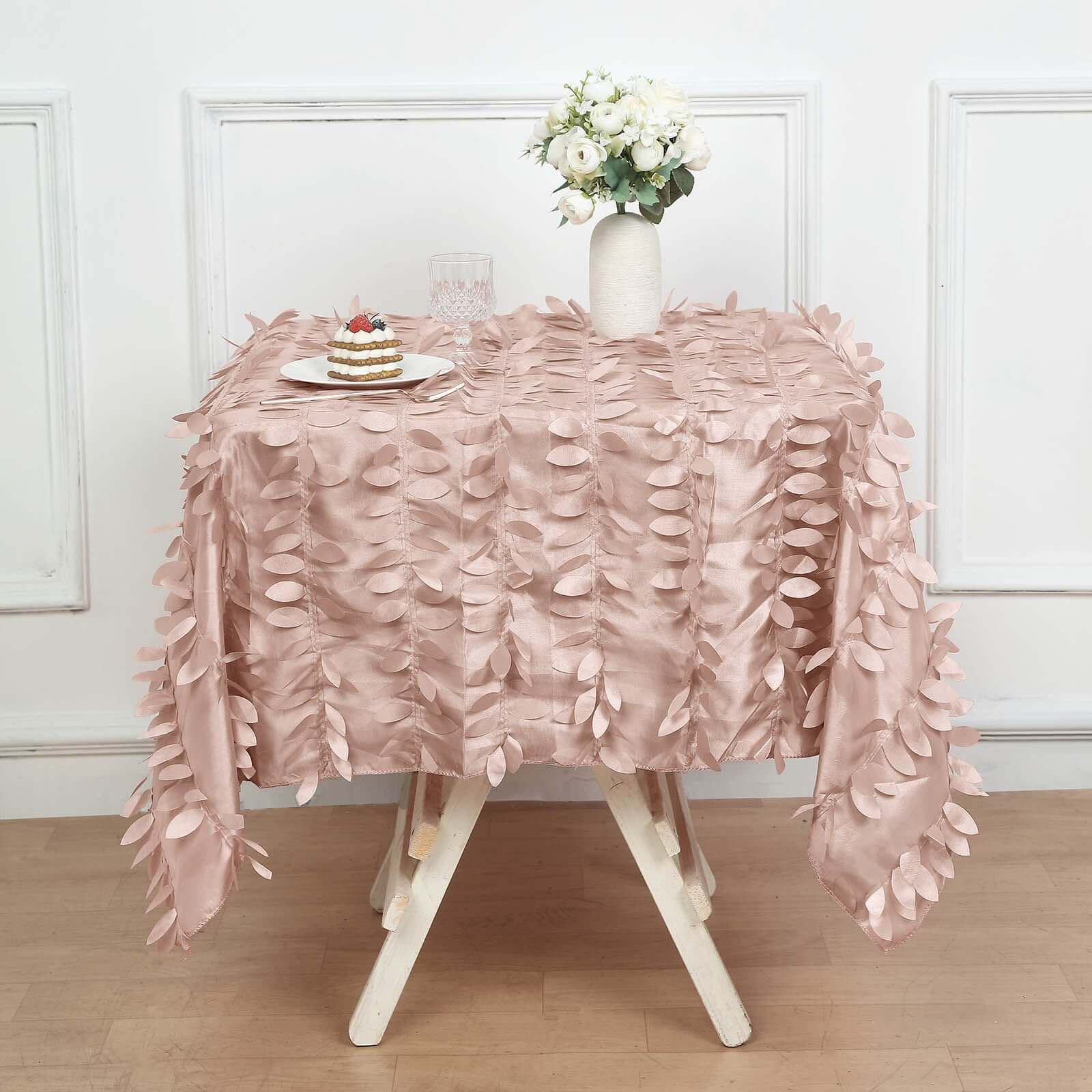 Taffeta 54x54 Square Tablecloth Dusty Rose 3D Leaf Petal Table Cover