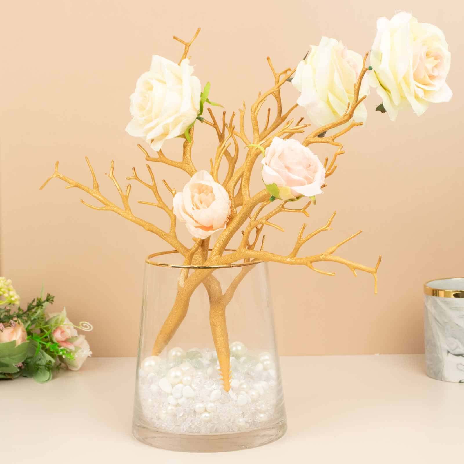 10-Pack Artificial Manzanita Tree Branch Metallic Gold - Flexible Faux Branches Dry Craft Plant Twigs Decor for Vase Filler Home Wedding Centerpiece Ornament 14