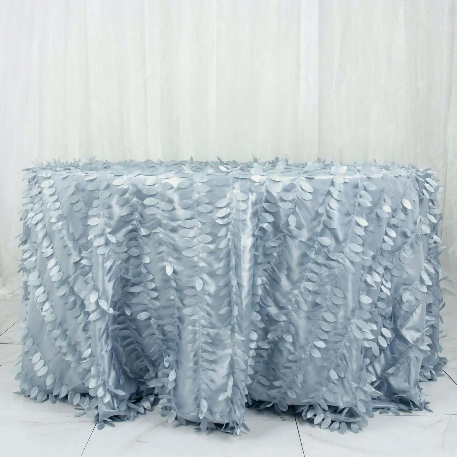 Taffeta 132 Round Tablecloth Dusty Blue | 3D Leaf Petal Design Seamless Table Cover