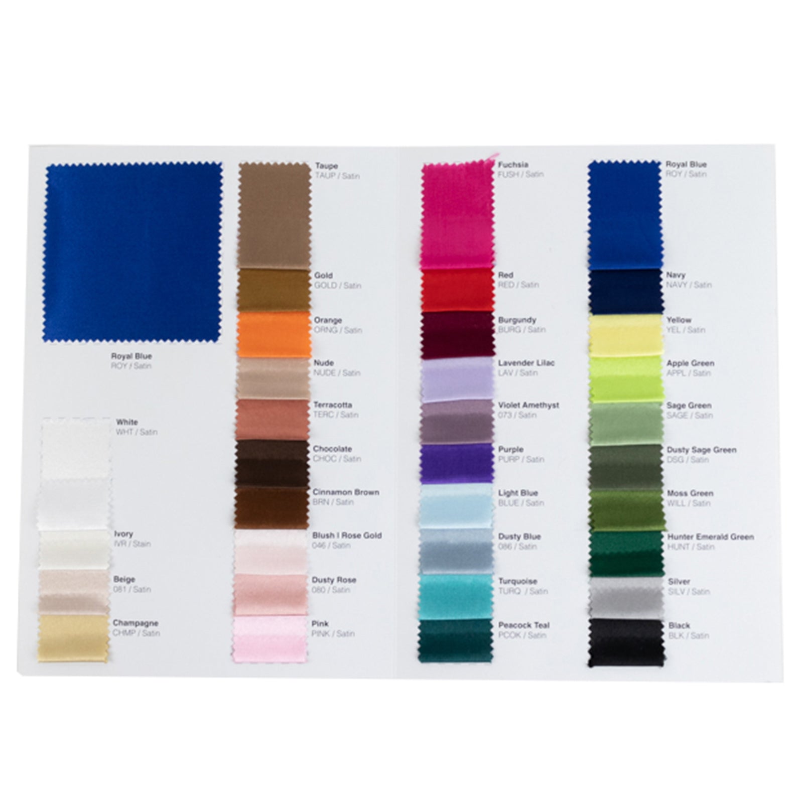 Satin Fabric Sample Book - 34 Colors, High-Quality Swatches for Upholstery, Sewing and Craft Projects