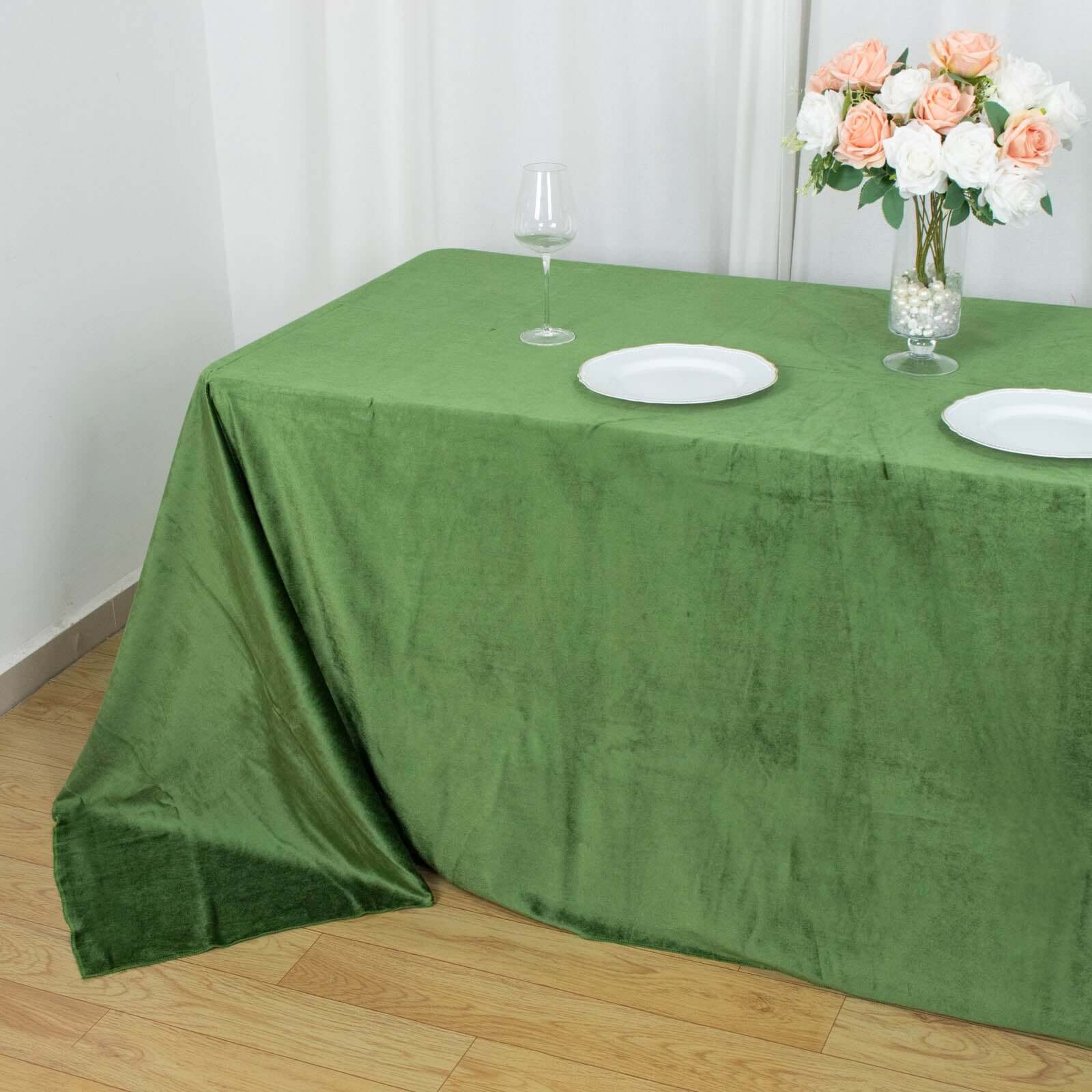 Premium Velvet 90x132 Rectangle Tablecloth Olive Green - Reusable Soft & Seamless Table Cover