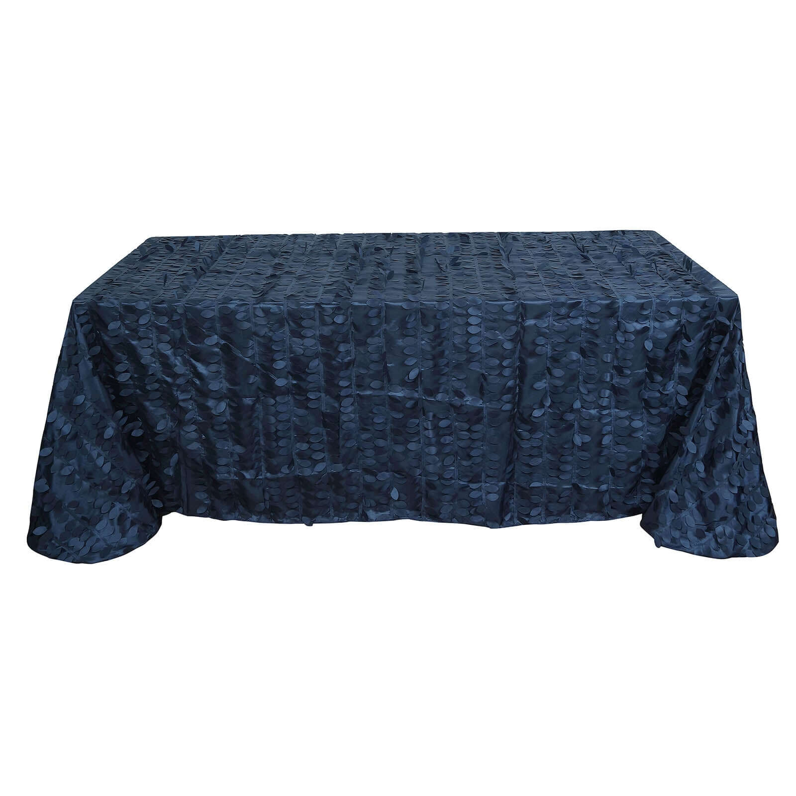 Taffeta 90x156 Rectangle Tablecloth Navy Blue | 3D Leaf Petal Design Seamless Table Cover