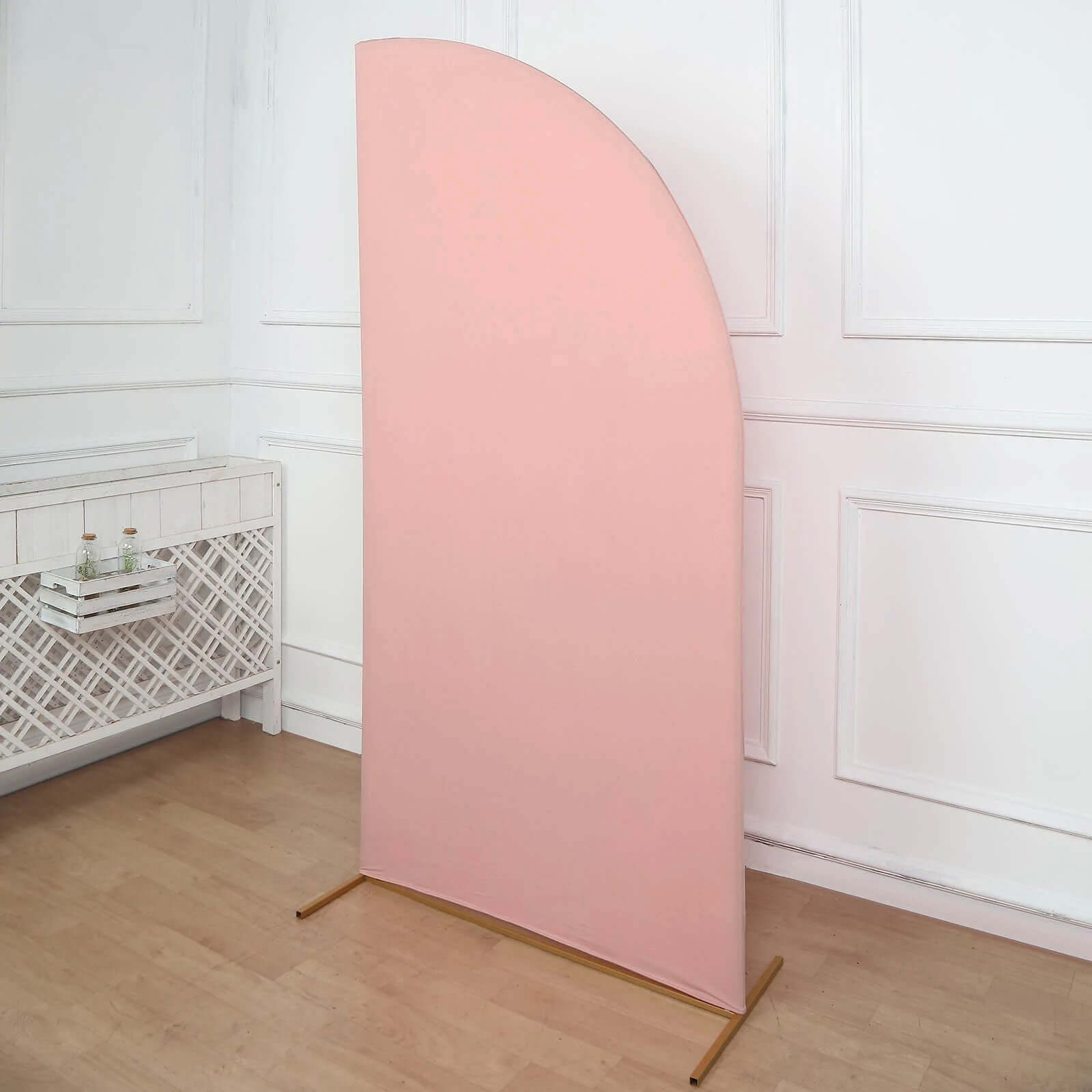 7ft Matte Dusty Rose Spandex Half Moon Chiara Backdrop Stand Cover, Custom Fitted Wedding Arch Cover