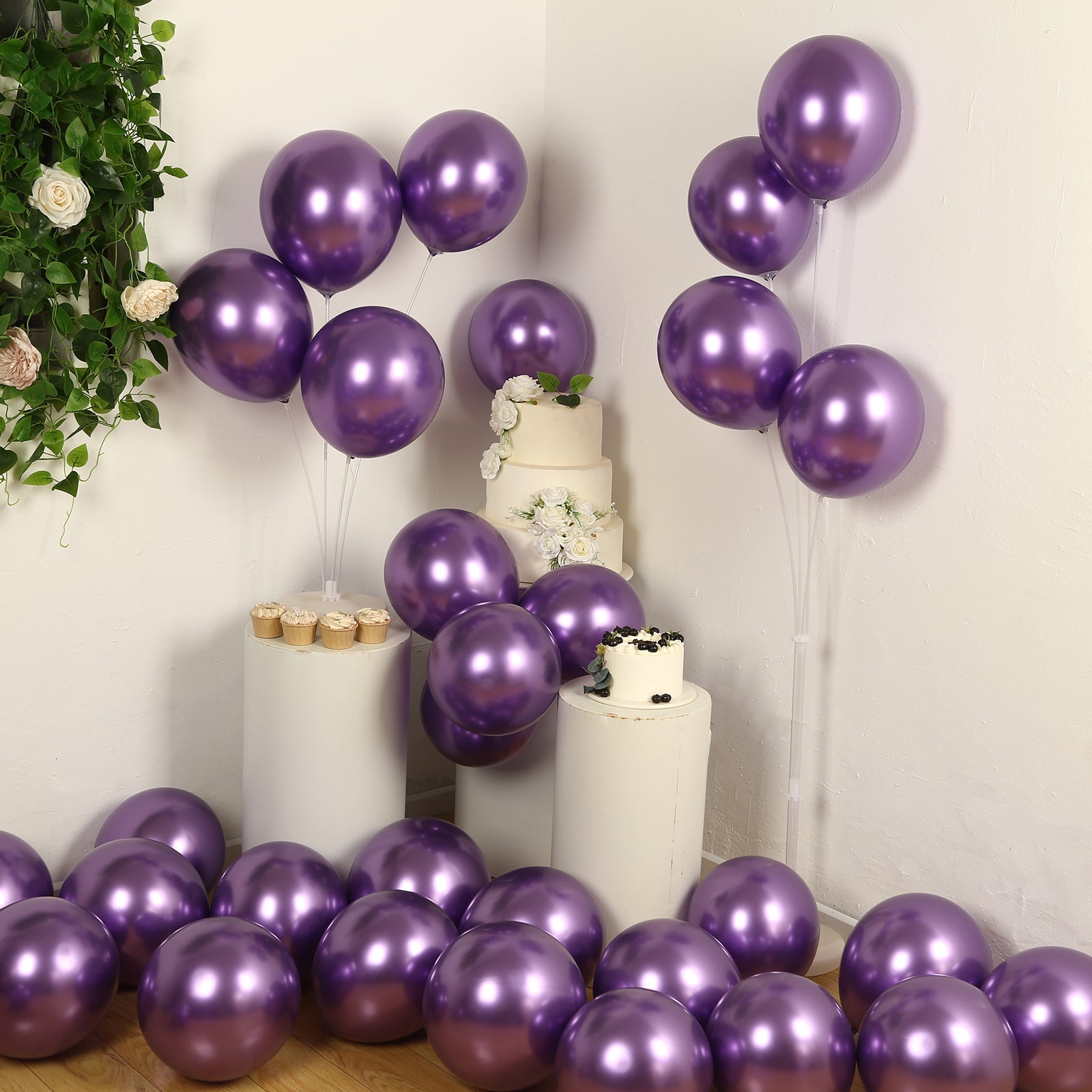 50 Pack Chrome Purple Biodegradable Latex Balloons 12, Thick Eco Friendly Metallic Party Balloons