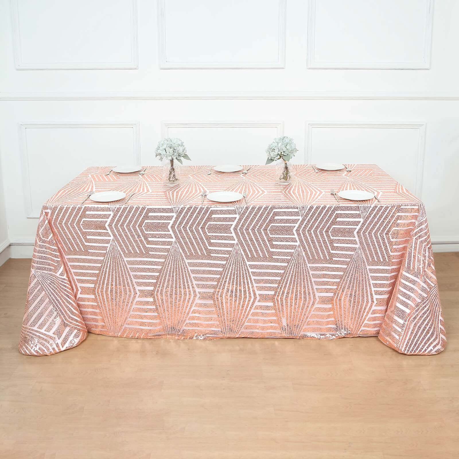 Sequin 90x132 Rectangle Tablecloth Rose Gold - Seamless Diamond Table Cover