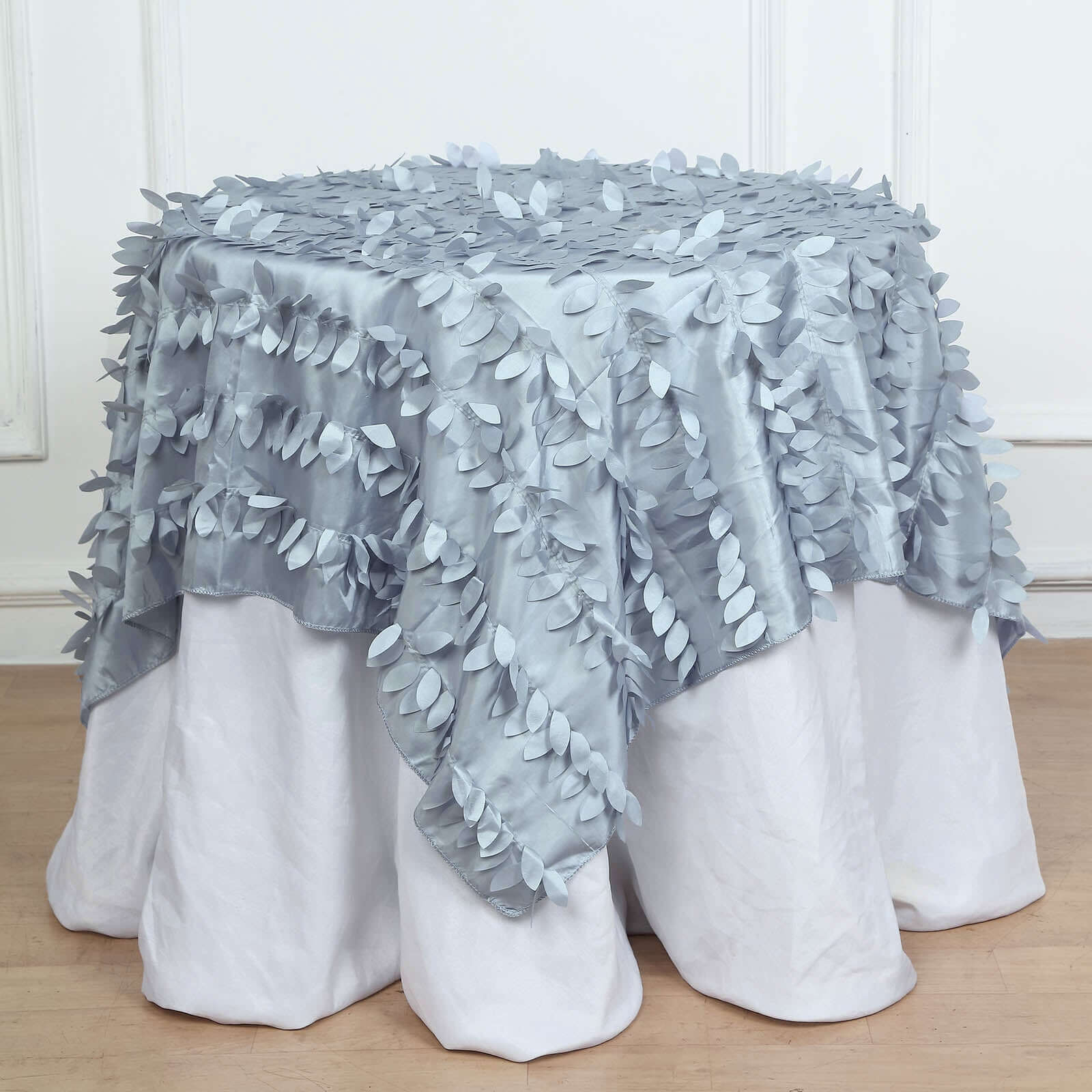 Taffeta 54x54 Table Overlay Square Tablecloth Dusty Blue 3D Leaf Petal Table Cover