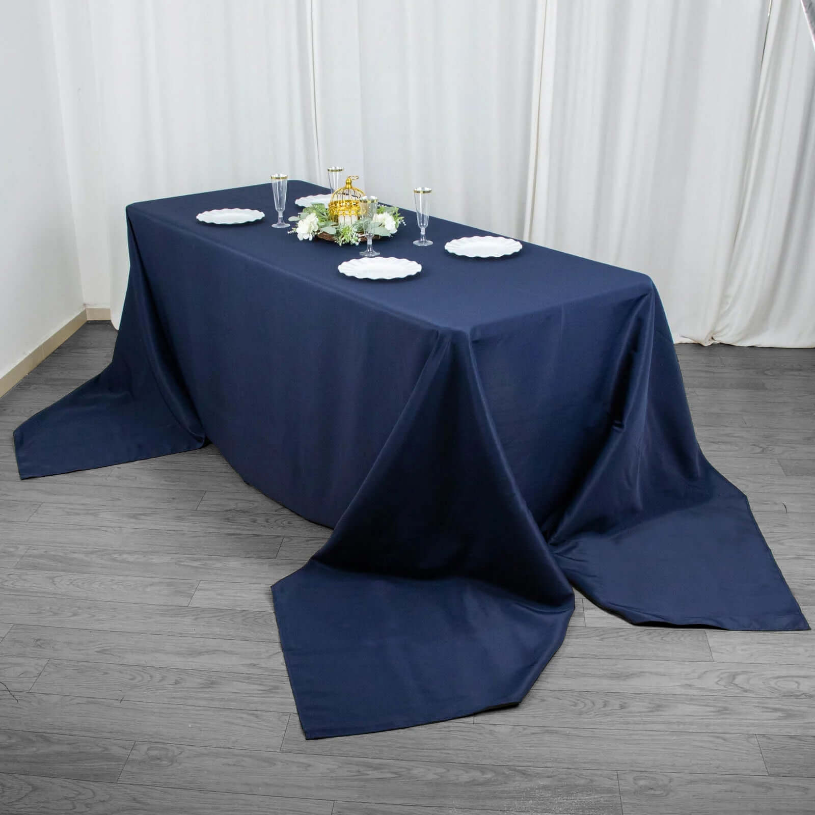 Premium Polyester 90x156 Rectangle Tablecloth Navy Blue - Seamless 220GSM Stain-Resistant Table Cover