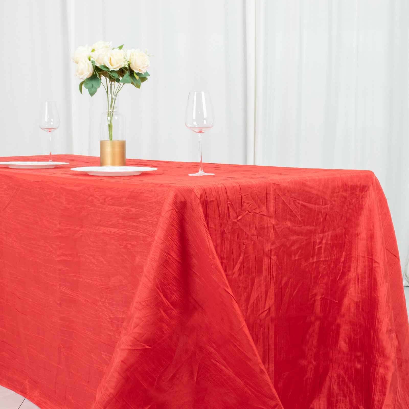 Taffeta 90x132 Rectangle Tablecloth Red - Seamless Accordion Crinkle Table Cover