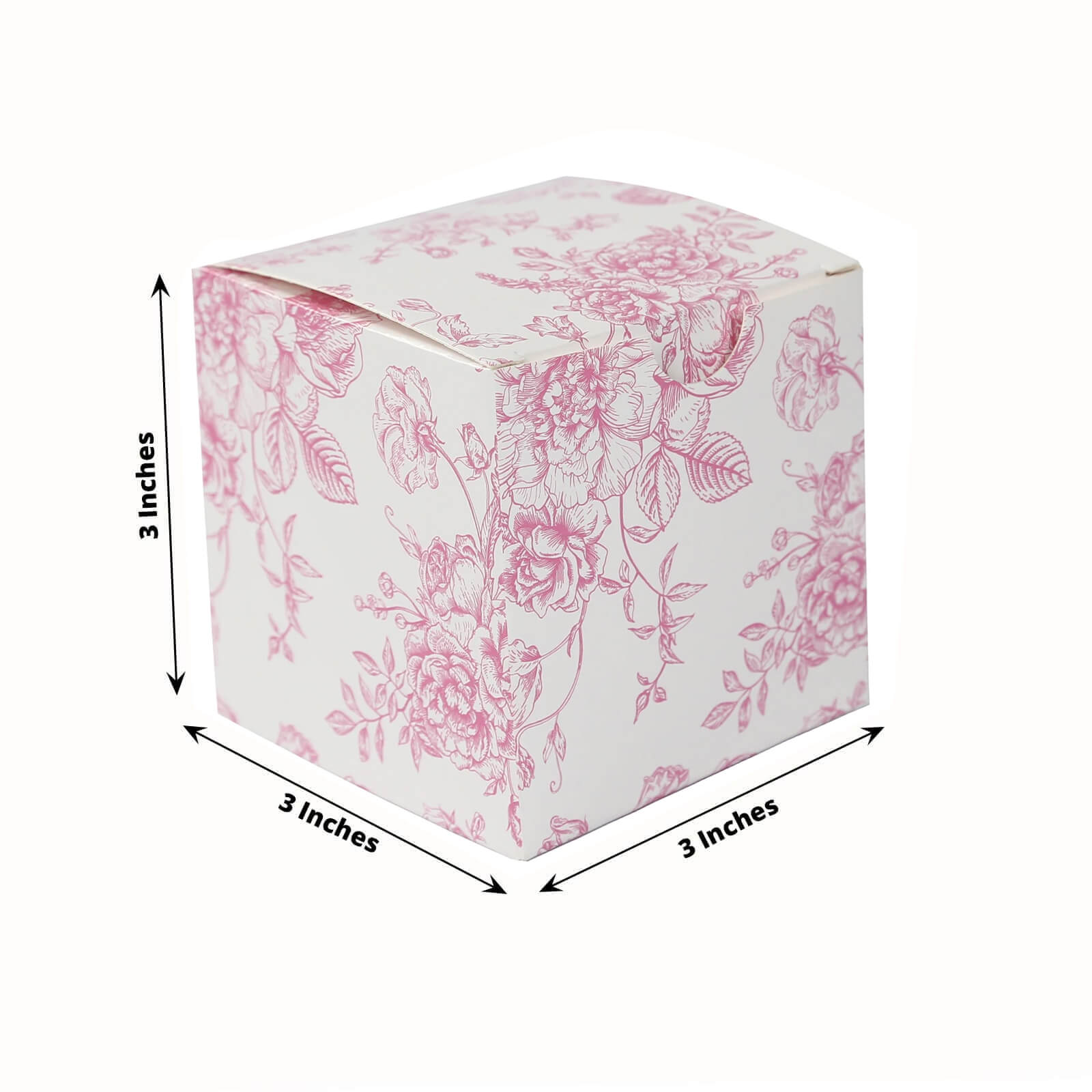 25 Pack Candy Treat Favor Boxes in French Toile Pattern - Matte Pink and White Party Gift Boxes, Cardstock Paper - 3x3